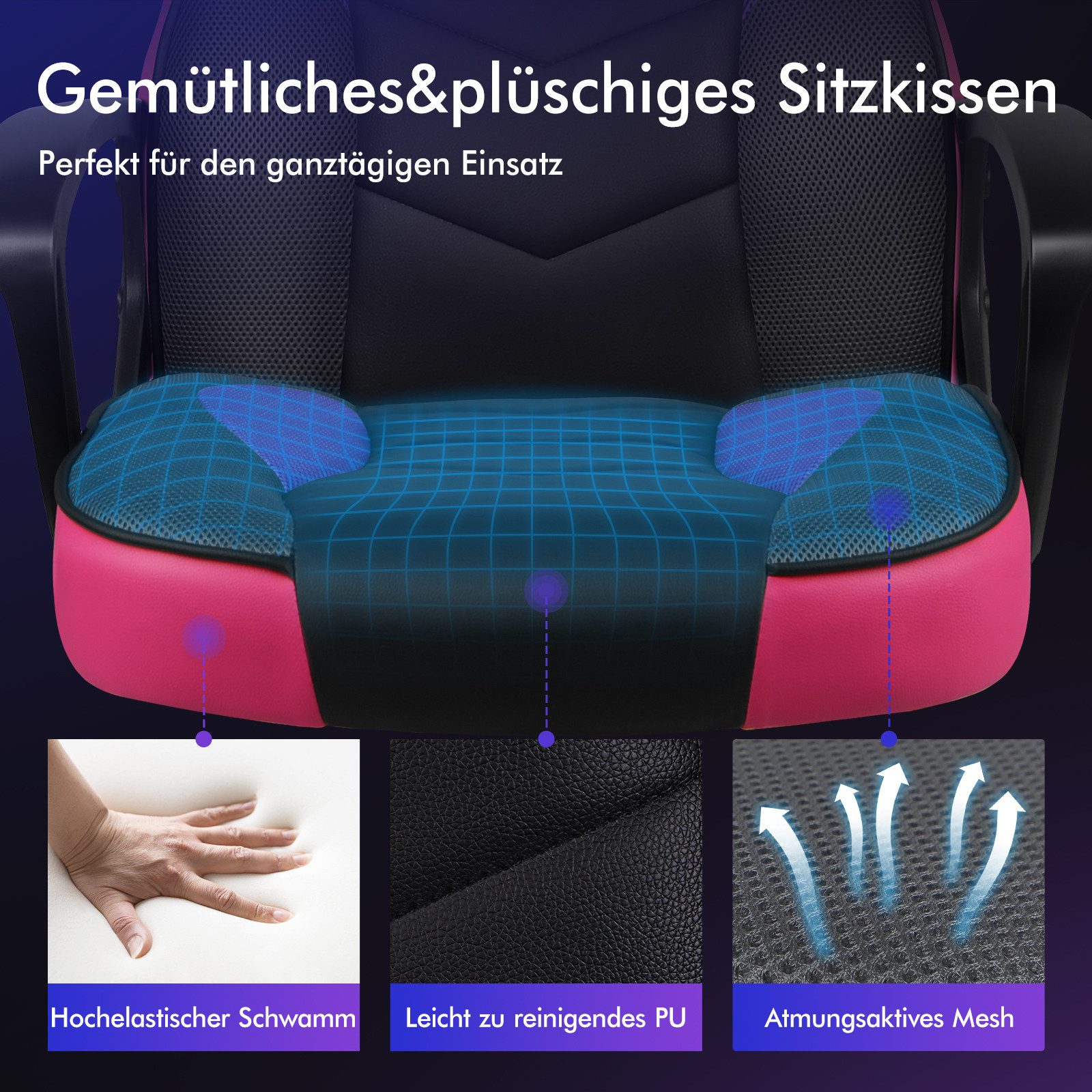 ALFORDSON Bürostuhl Racing Schreibtischstuhl, Drehbarer PC-Gaming-Stuhl (1 St), Ergonomischer, höhenverstellbarer und gepolsterter Polsterstuhl