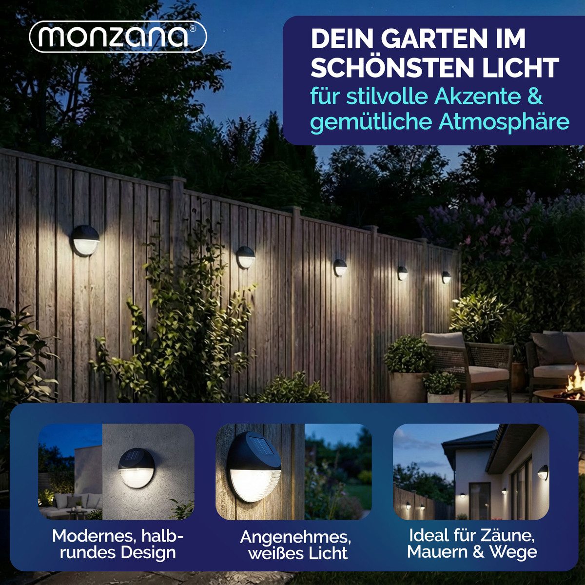 monzana LED Solarleuchte, Solarlampe, 6er Set Solarlampe Außen IP65 Hängend Garten Balkon Außenleuchte Zaun