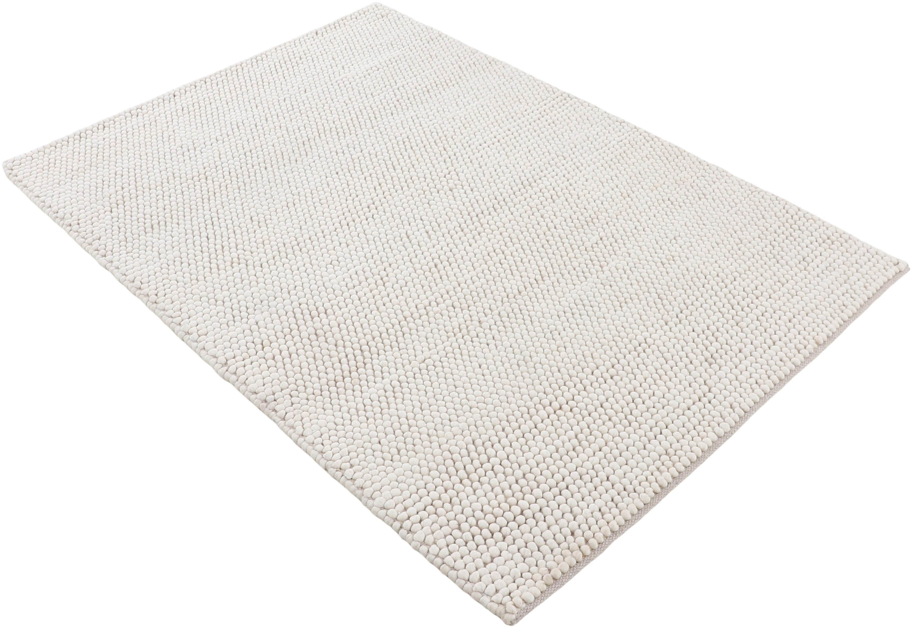 Teppich Calo, carpetfine, rechteckig, Höhe: 16 Farben, beige Uni meliert, mm, Wolle 70% Handweb Teppich, handgewebt