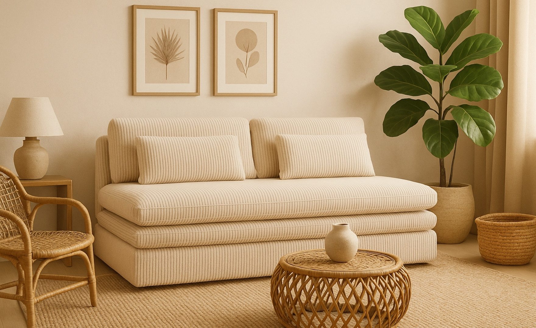 Kaiser Möbel Schlafsofa aus Cord Stoff Poso Olia Kompakt, Modern, Mit Bettkasten, Liegefläche 160 × 185 cm,Kordstoff Poso,Weiche Rückenkissen