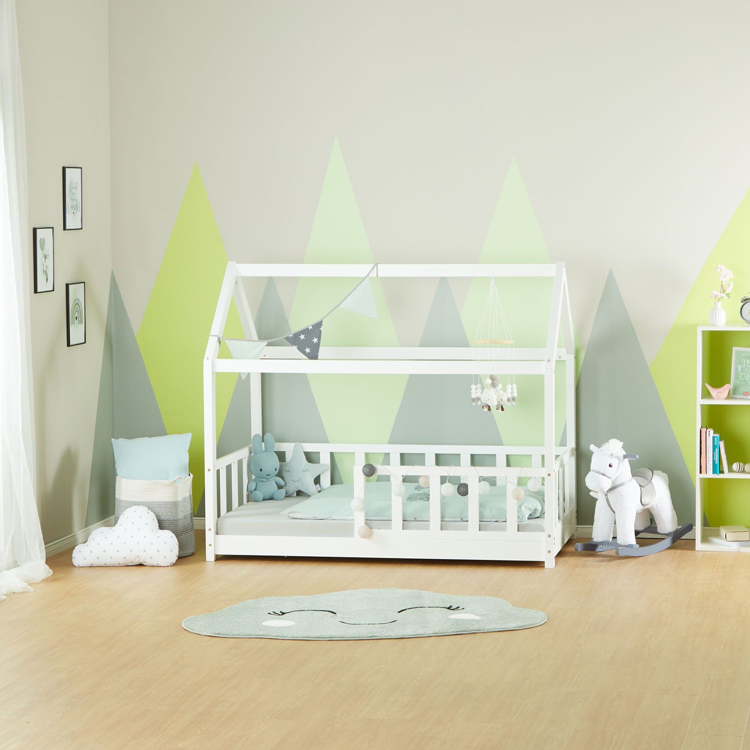 Homestyle4u Hausbett 80x160 cm Kinderbett Bodenbett Holzbett Weiß Kleinkind günstig online kaufen