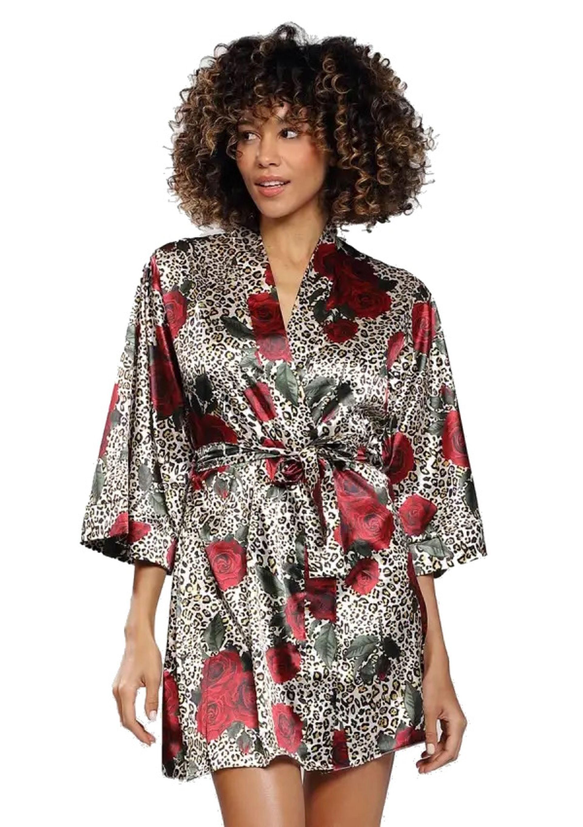 DKaren Morgenmantel Damen Satin Morgenmantel Kurz Kimono Bademantel, Satin, Gürtel