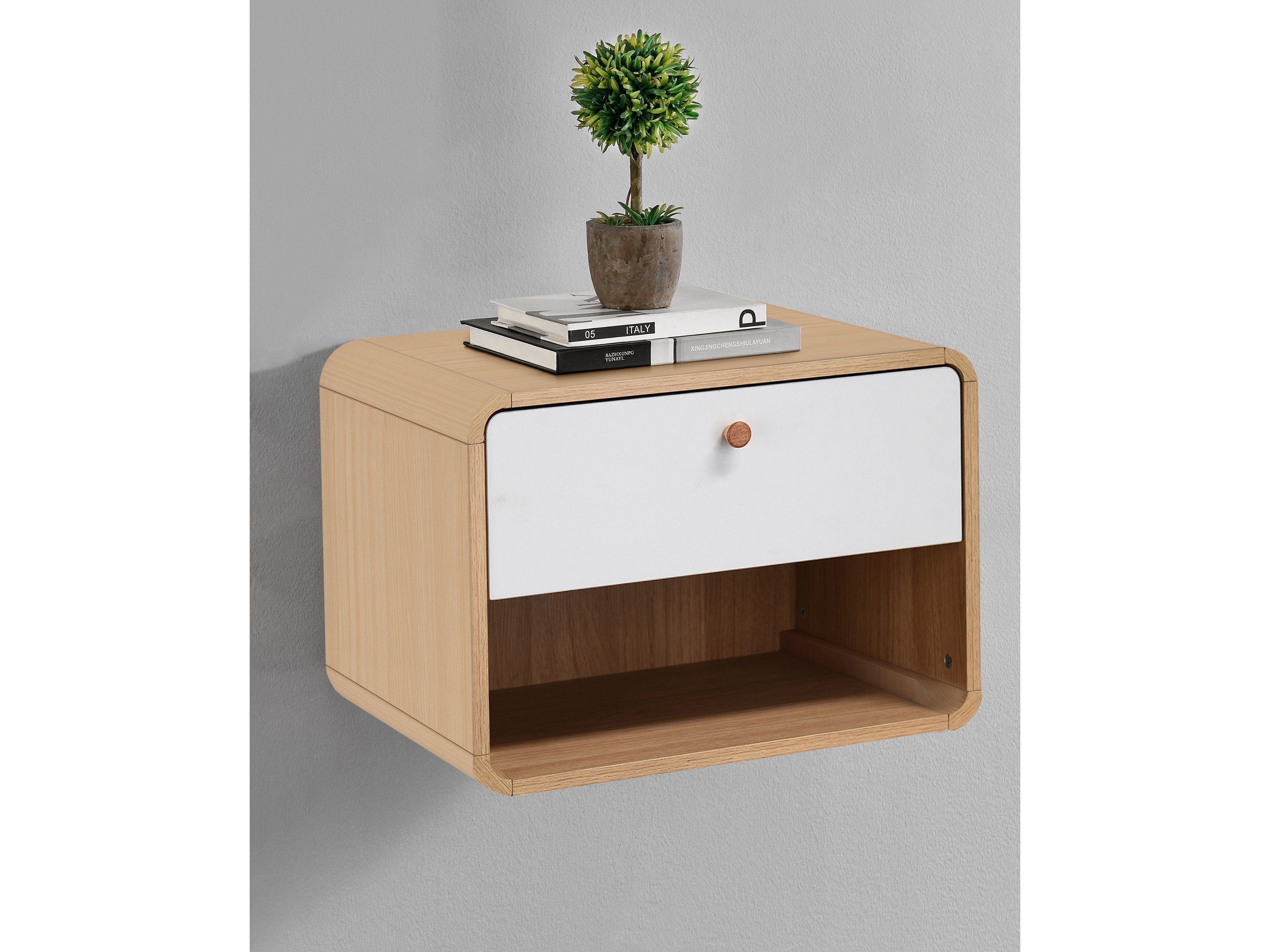loft24 Nachttisch Caitlin - Nachtschrank Nachtkommode Nachtkonsole Beistelltisch, Nachtkonsole hängend, 1 Schublade, Wandmontage, modern