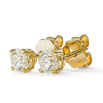 Webgoldschmied Paar Ohrstecker Diamant Ohrstecker 750 Gold mit 2 Brillanten 0,50 F/IF, handgearbeitet