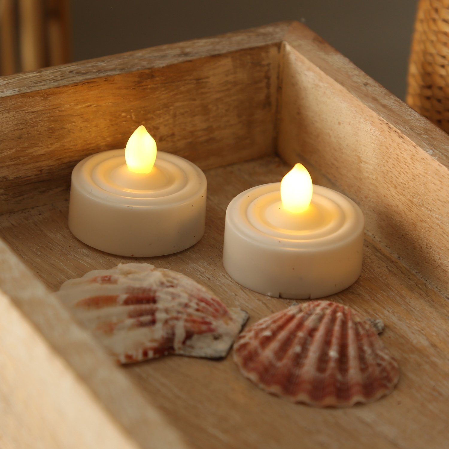 MARELIDA LED-Kerze LED Teelichter flackernd flammenlos mit Batterien Timer D: 3,6cm 2St. (2-tlg)