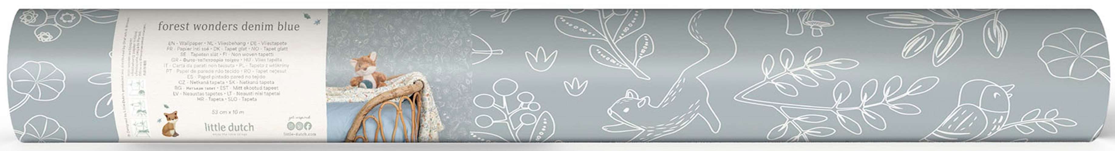 LITTLE DUTCH Vliestapete Forest Wonders Denim, glatt, grafisch, (1 St), Design Tapeten