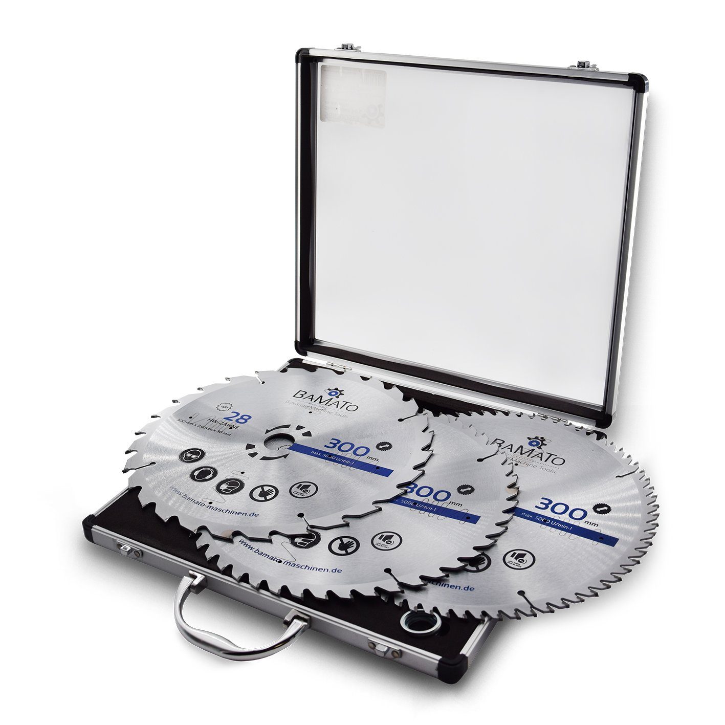 BAMATO Kreissägeblatt SBS300SET (3-St), HM-Sägeblattset 300mm mit 28, 48, 72 Zähnen, Sägeblatt, mit Alukoffer
