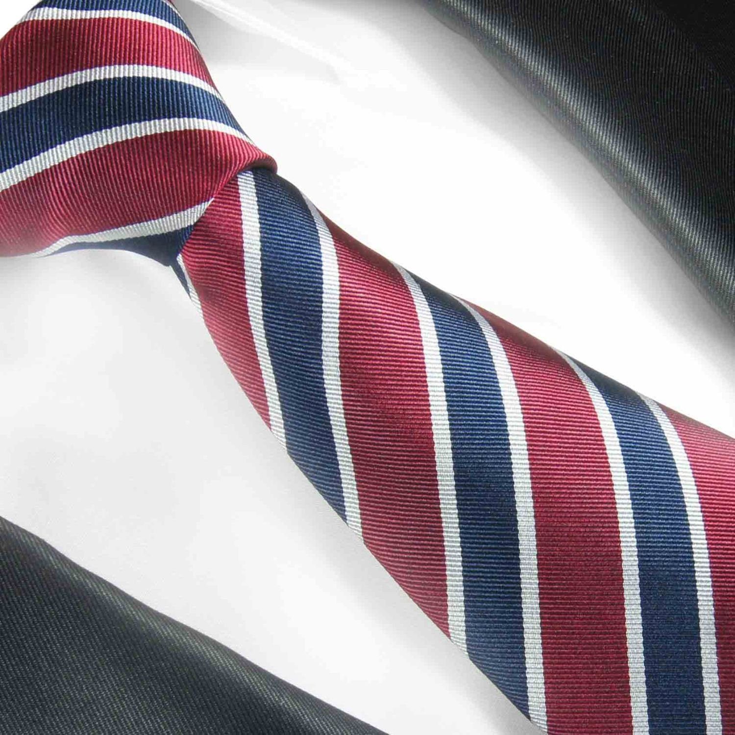 (8cm), (Set, gestreift Tuch rot Krawatte blau mit Malone modern Seide 2-St., Seidenkrawatte Krawatte Herren mit 648 Breit Paul 100% Einstecktuch)