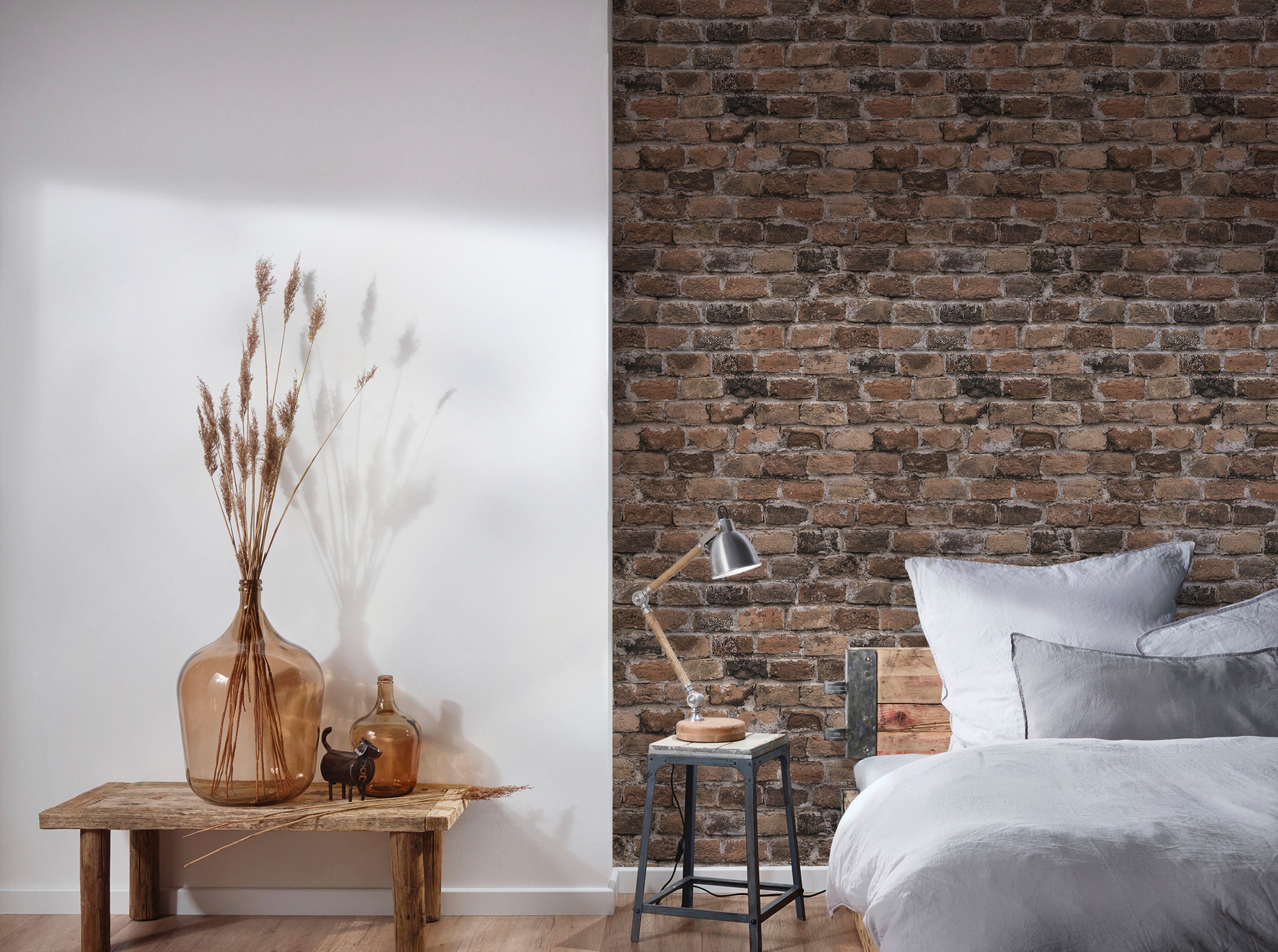 A.S. Création Vliestapete Bricks & Stones Steinoptik, leicht strukturiert, matt, gemustert, neutral, (1 St), Tapete Stein Tapeten Wohnzimmer Schlafzimmer Küche modern Design Optik