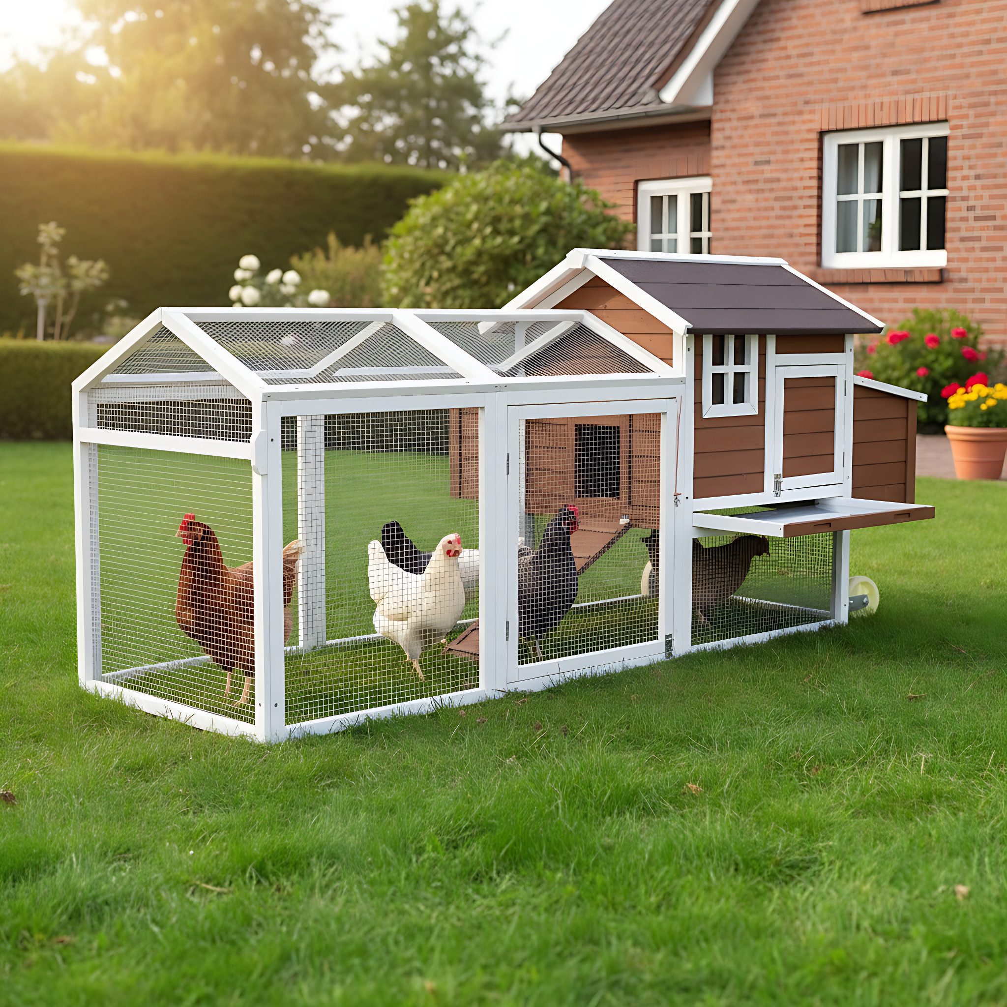 Zooprinz Hühnerstall Mobi mit Rollen extra Freilauf 248x115x76 cm (BxHxT), Klappdach, wetterfestes Kiefernholz, Nistkasten