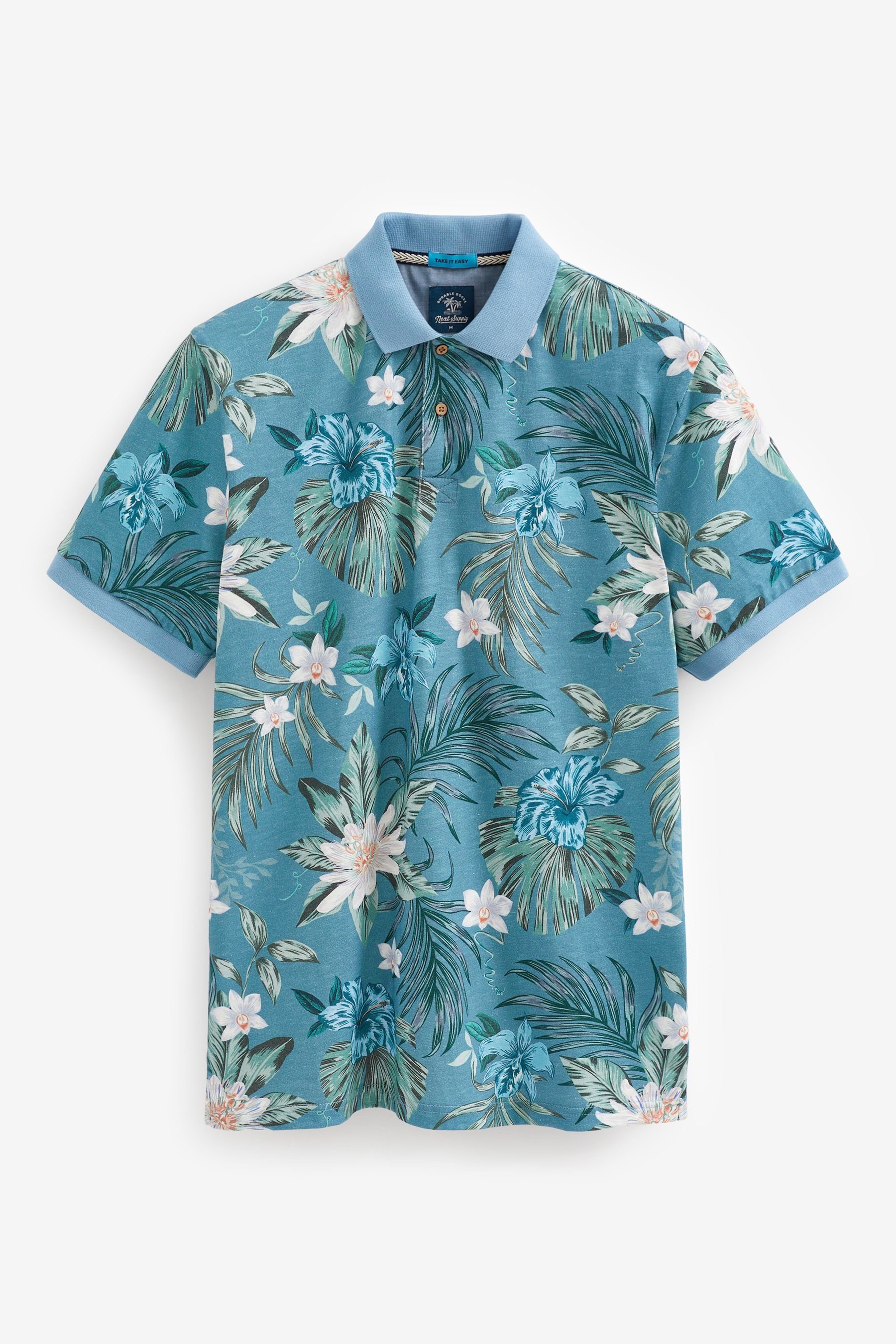 Next Poloshirt Polo-Shirt mit Geoprint (1-tlg) Blue Hawaiian