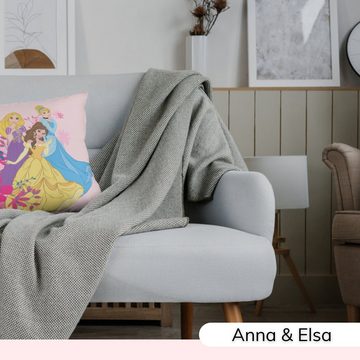 MTOnlinehandel Dekokissen Prinzessin Kissen Disney Belle, Rapunzel & Cindarella 40x40cm, ideal für Kinderbetten, Sofas oder Leseecken, passend zur Bettwäsche