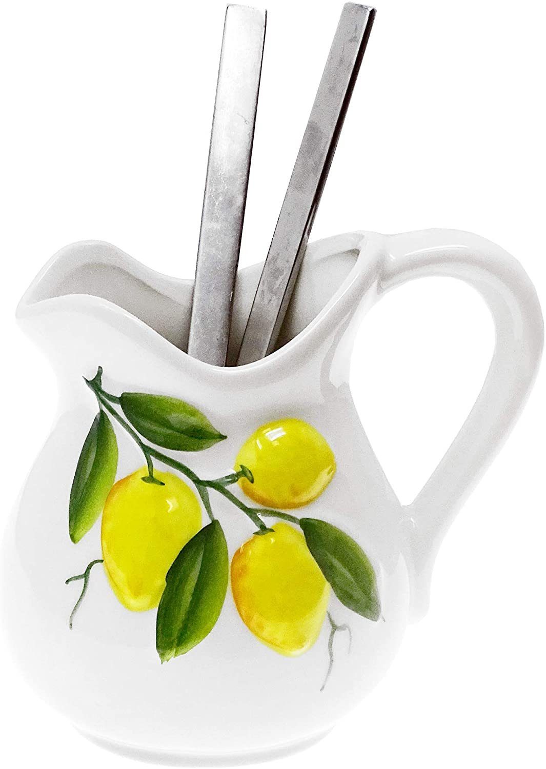 Lashuma Wasserkrug Zitrone, (1-tlg., ca. 13,5 cm (500 ml), weißes Milchkännchen aus Keramik mit Zitronen Relief