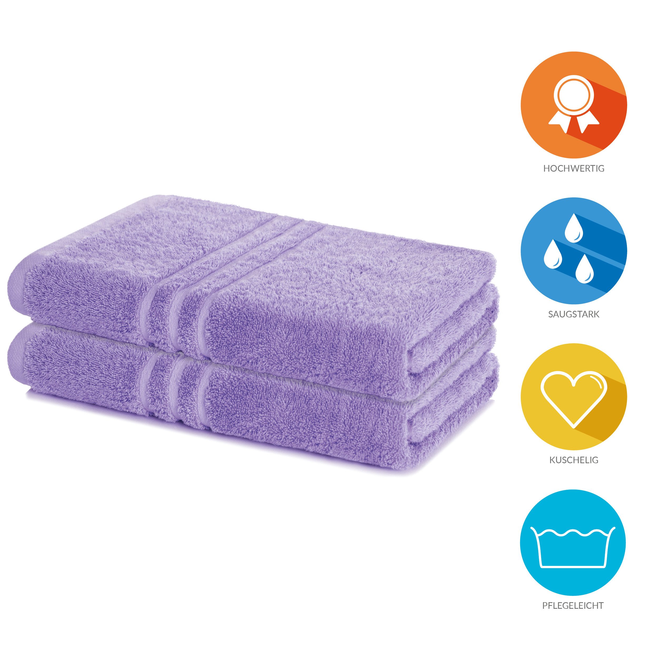 Lavea Duschtuch Elena Frottee Duschtücher Set 70x140 cm Handtücher, 100% Baumwolle (2er Set), Dusch-Handtuch, 500 g/m² Frottier, weich & saugstark, pflegeleicht