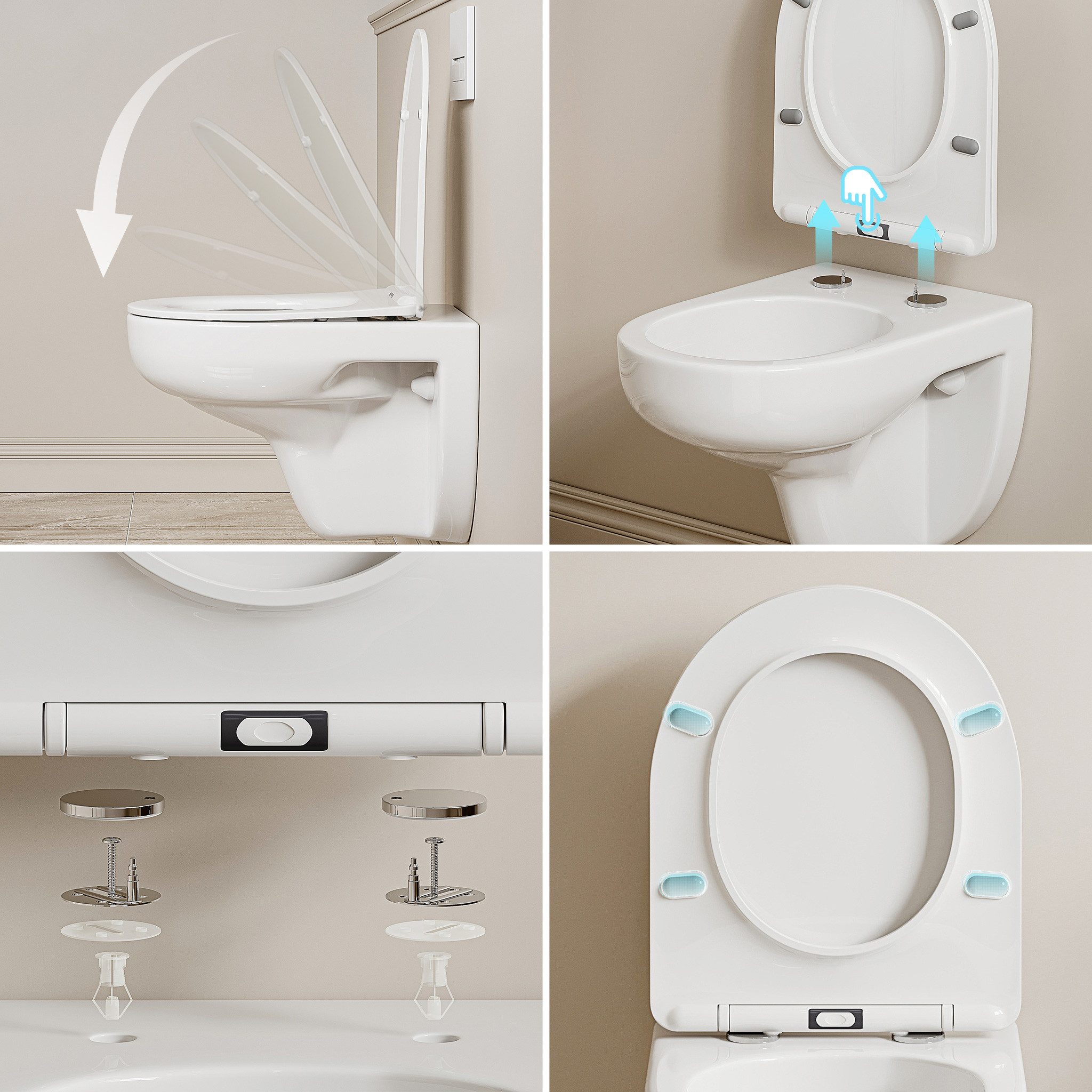 HOROW WC-Komplettset Vorwandelement WC WC-Komplettset Spülkasten hänge WC Set, wandhangend, (Toilette mit Spülkasten Spülrandloses WC Wand WC Spülrandlos) – Bild 4 von 5