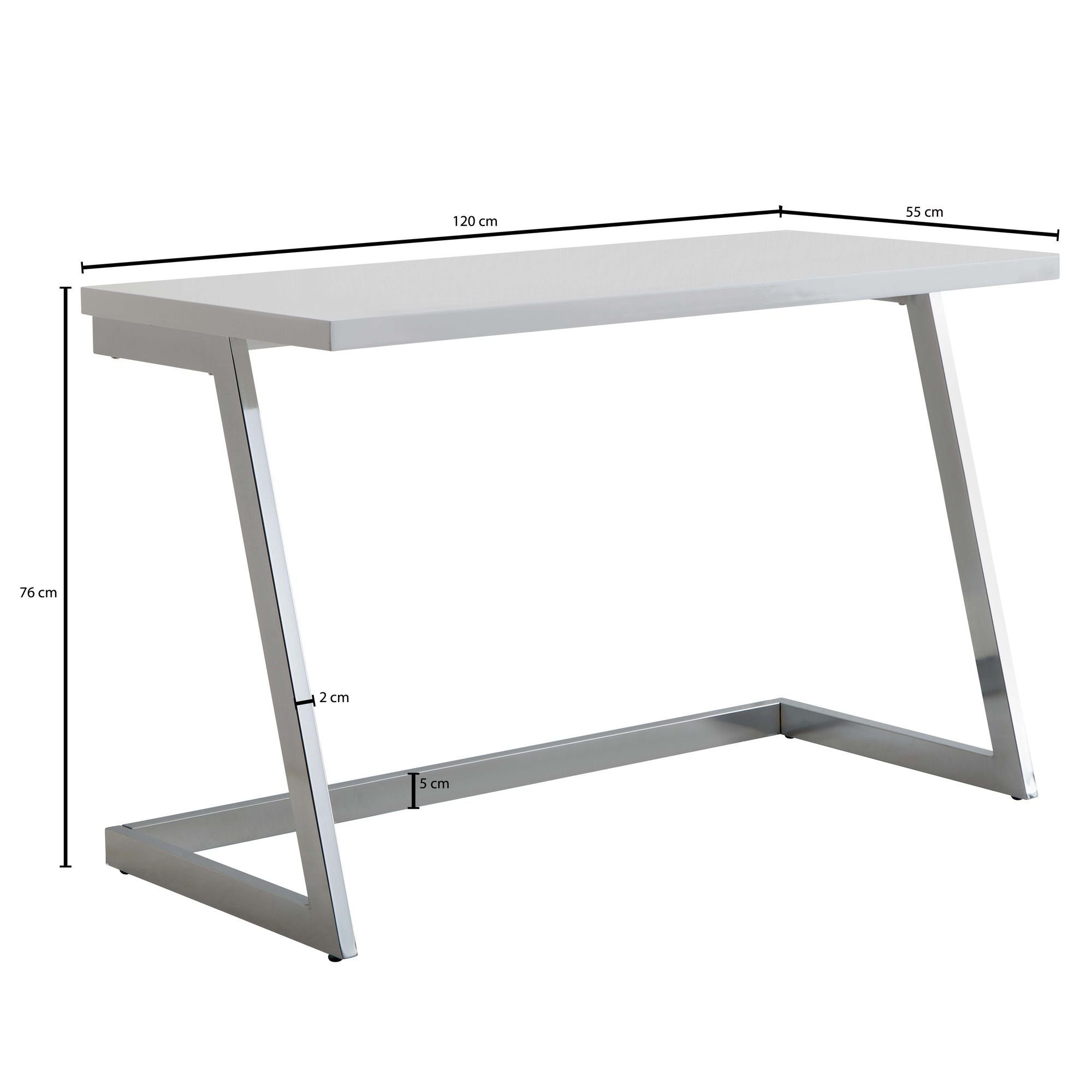 Computertisch Silber Bürotisch cm Schreibtisch Modern), Wohnling Metallbeine, (120x55x76 Hochglanz Home-Office / WL6.575 Weiß