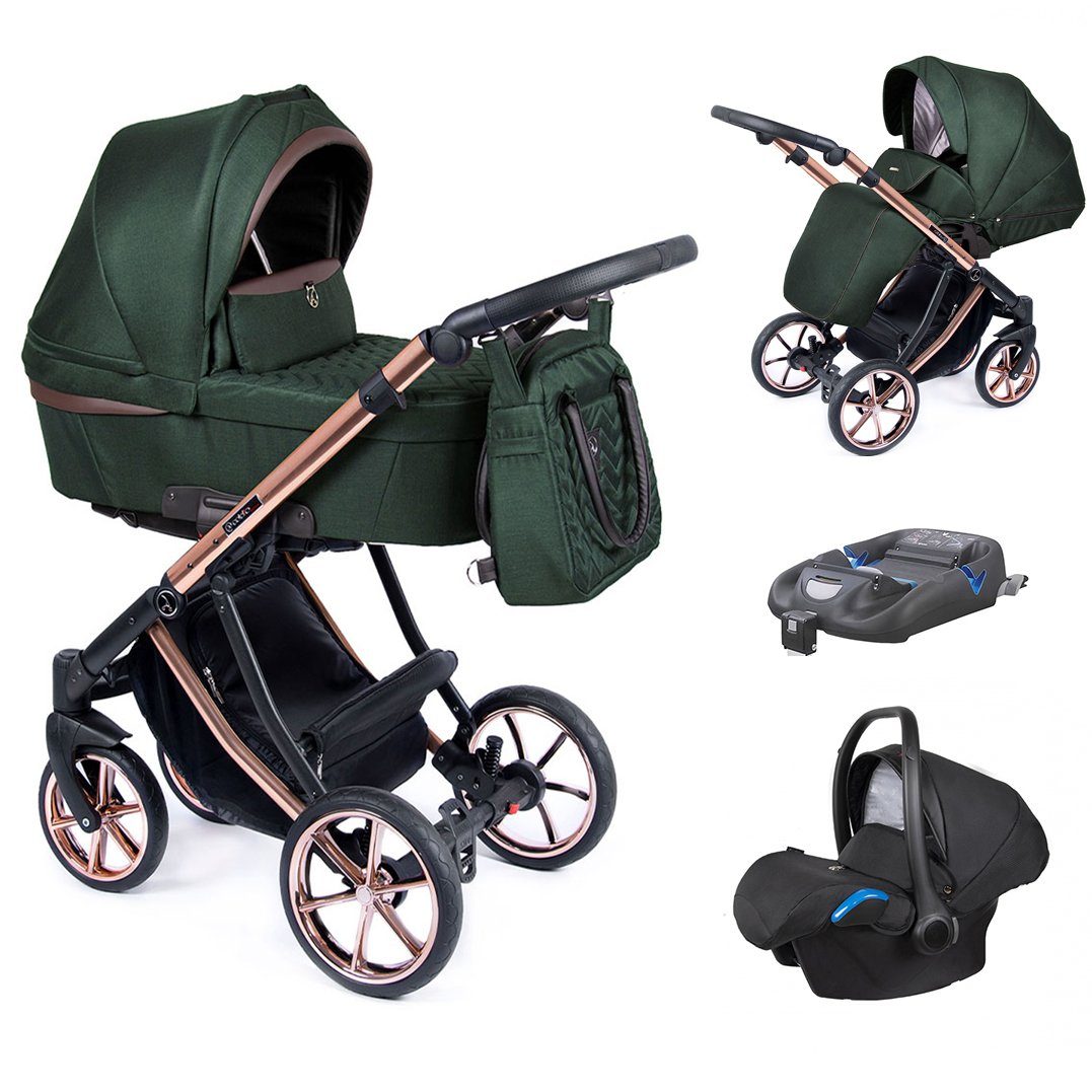 babies-on-wheels Kombi-Kinderwagen 4 in 1 Kinderwagen-Set Dante - 14 Teile - in 16 Farben Tannengrün = Gestell kupfer