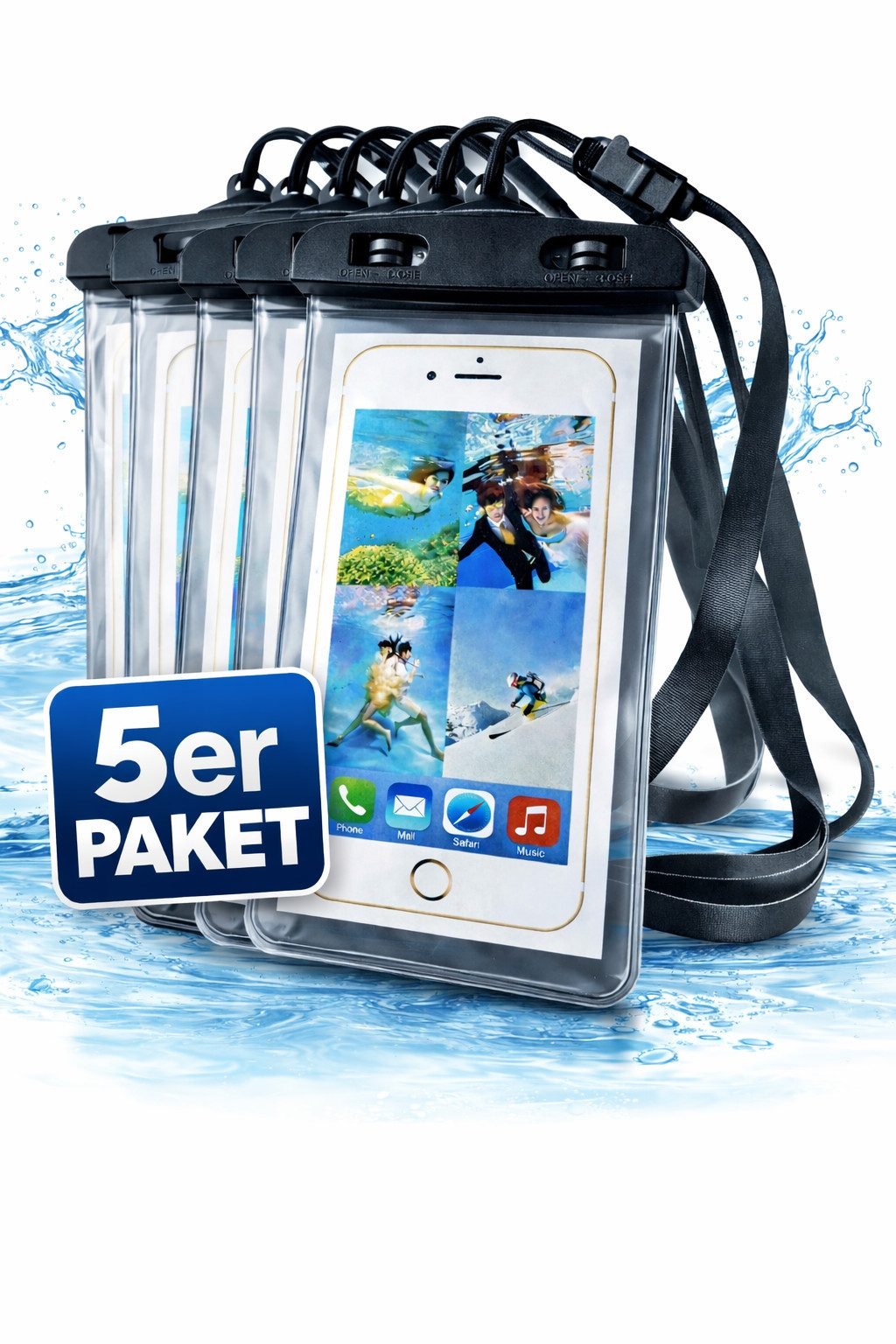 Illes-Laedchen Handyhülle 5er Set Wasserdichte Handyhülle IPX8 Universal Smartphone Schutzhülle, bis 6,7 Zoll Für iPhone Samsung Xiaomi Huawei uvm