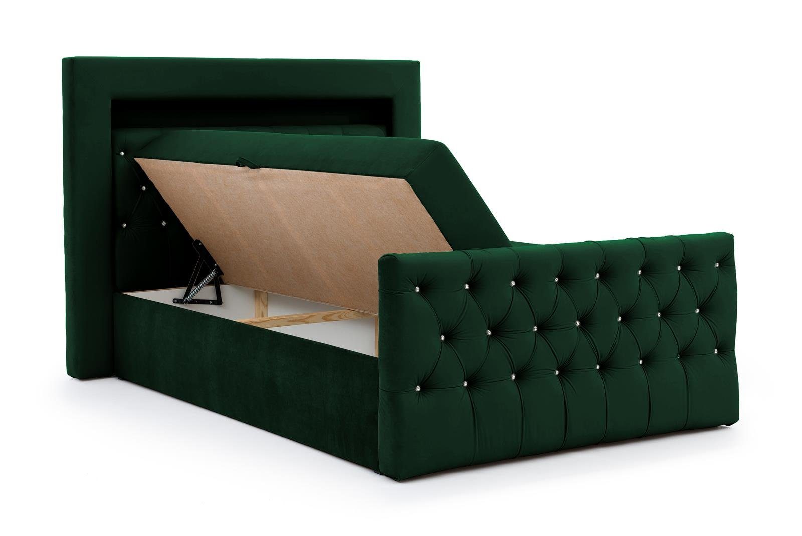 Beautysofa Boxspringbett Singa LED und Polsterbett 39) Bettwäsche (slow Hauptmatratze die Topper, ür mit mit zwei motion LED-Beleuchtung), Bettkästenf (mit grün