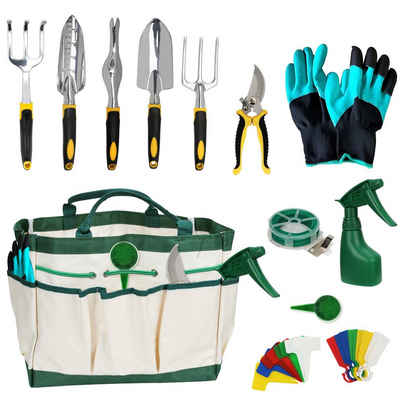 Randaco Gartenpflege-Set 12-tlg Gartenwerkzeug Set Handwerkzeuge Gartengeräte Werkzeugset, Werkzeugtasche Einpflanzhilfe Grabwerkzeug