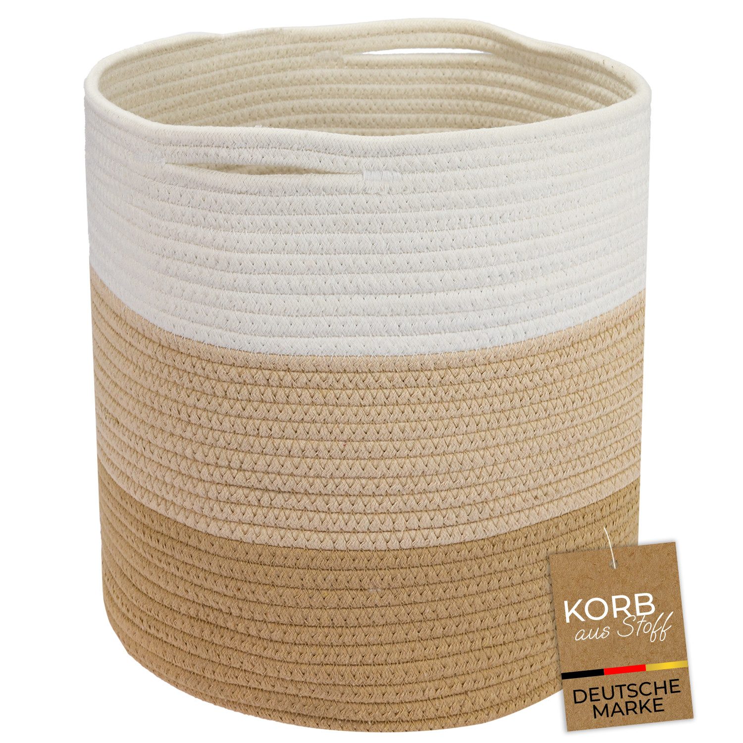 HMF Aufbewahrungskorb Aufbewahrungskorb passend für KALLAX Regal, runder Korb mit versteckten Griffen, 31 x 31 cm, Weiß-Braun