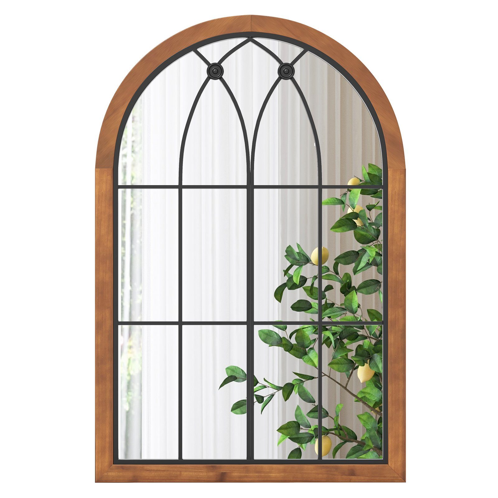 Fensteroptik, Spiegel 60x90cm Wandspiegel, mit COSTWAY | transparent natur, Bogen Vintage, natur