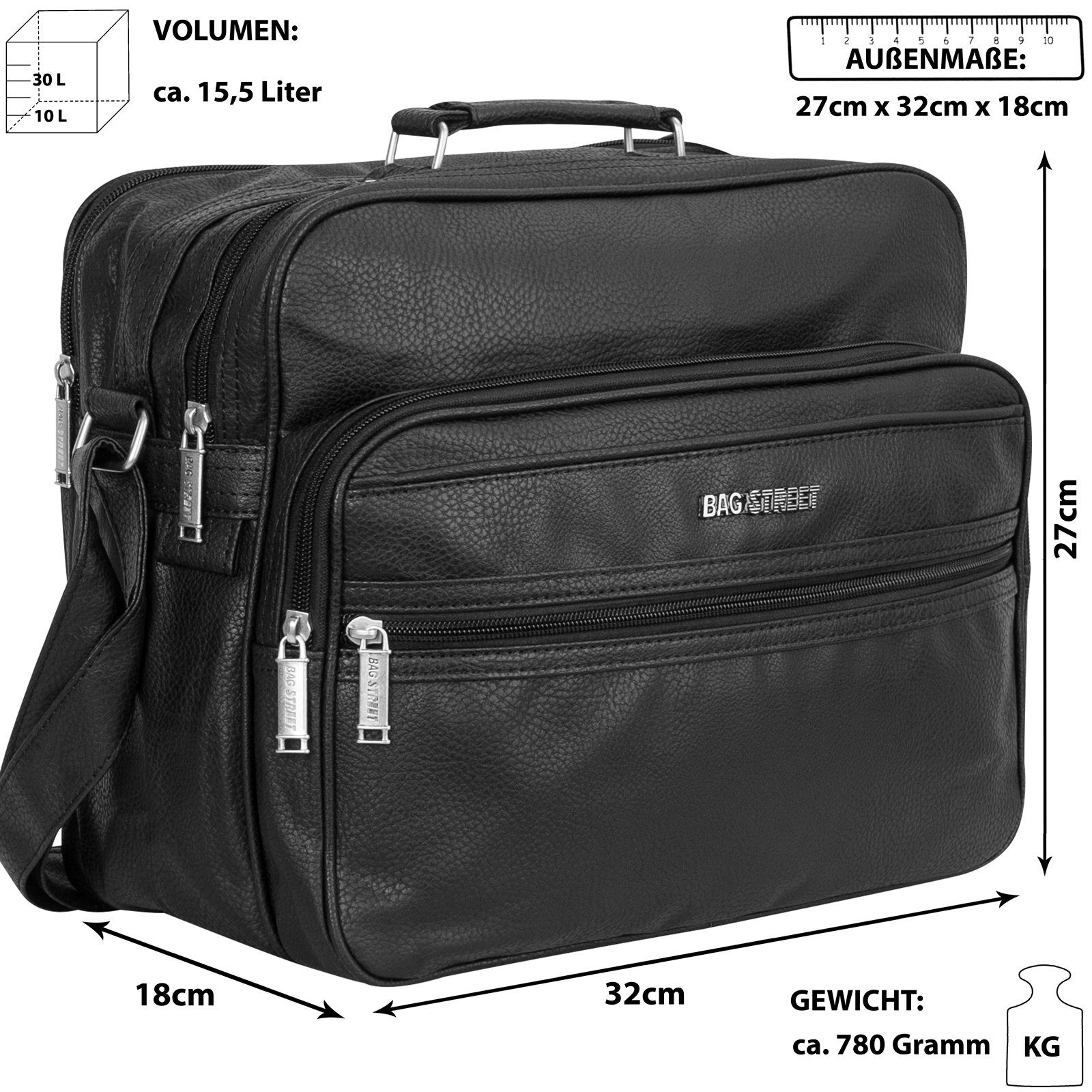 BAG STREET Umhängetasche Bag Street Herrentasche Arbeitstasche Flugbegleiter Tasche Schwarz