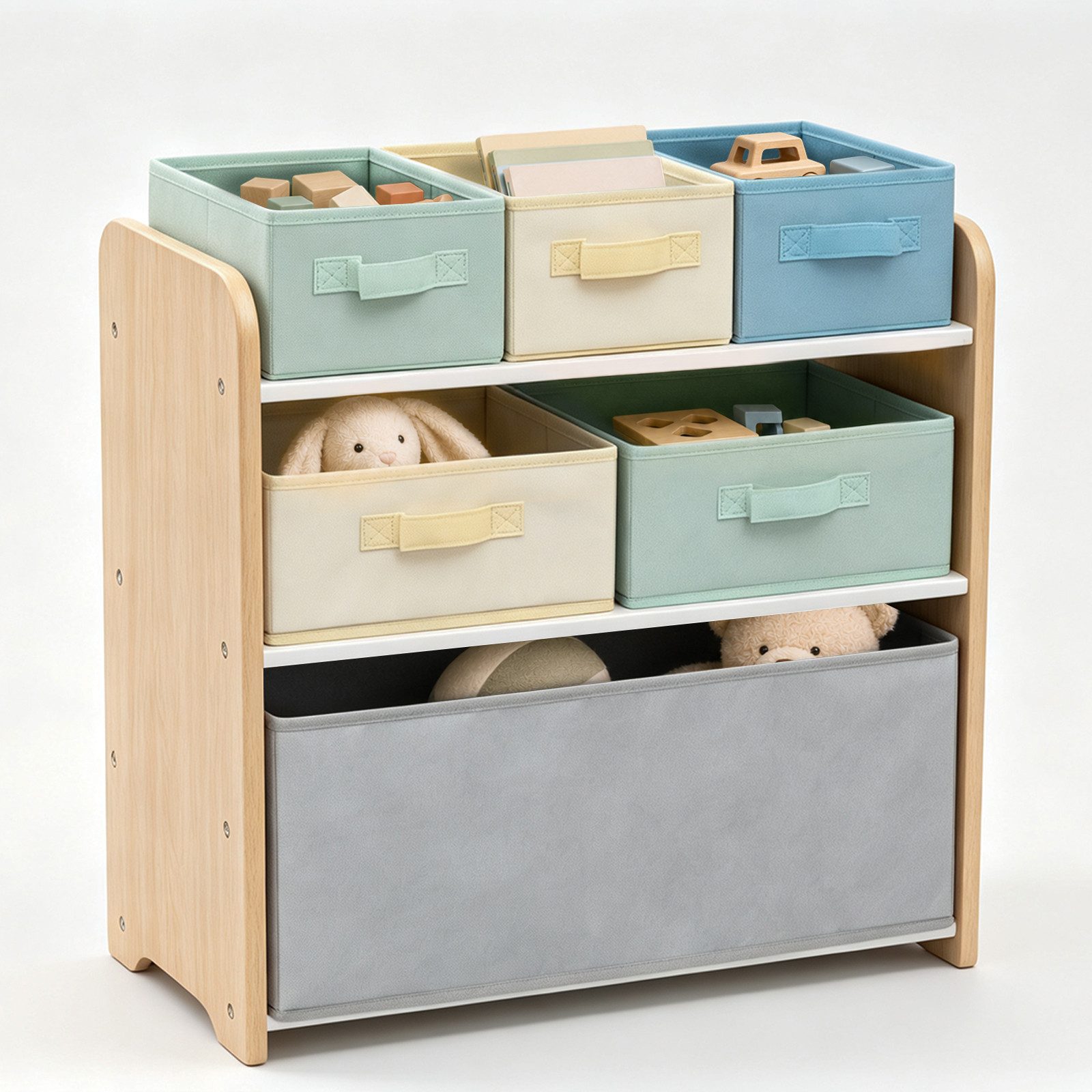 ALVIX Kinderregal NESTA 6, Packung, 6 herausnehmbare Stoffboxen in 3 Größen