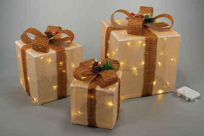 Nipach LED-Lichternetz LED Geschenkwürfel im 3er Set 25cm, 20cm, 15cm Innen & Außen Timer