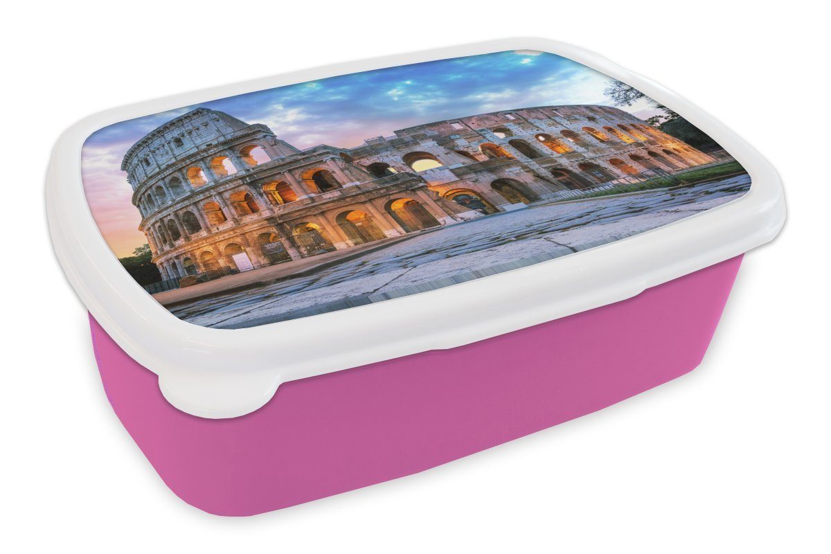 MuchoWow Lunchbox Rom - Kolosseum - Lampen, Kunststoff, (2-tlg), Brotbox für Erwachsene, Brotdose Kinder, Snackbox, Mädchen, Kunststoff rosa