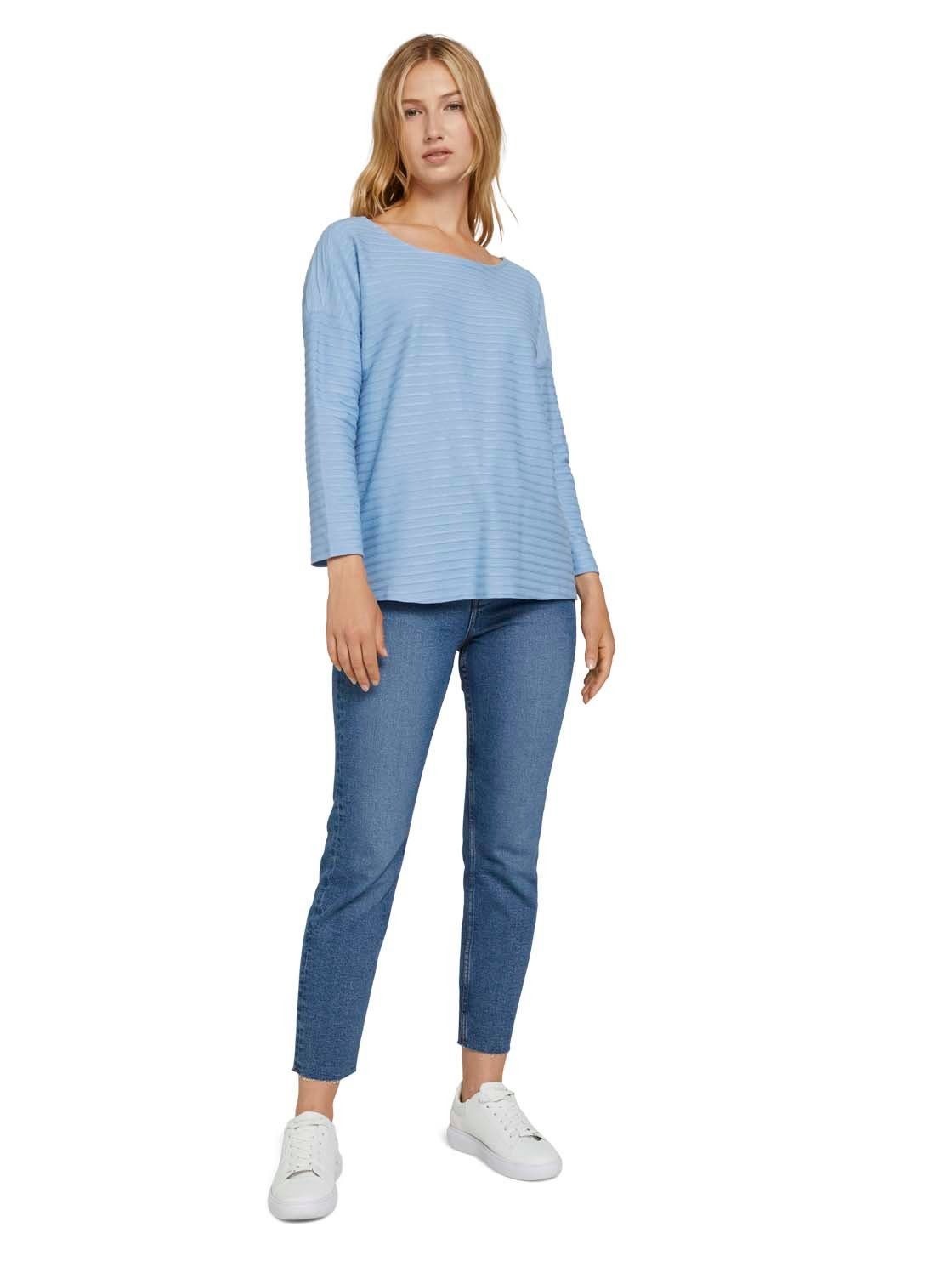 TOM TAILOR Denim Langarmshirt STRUCTURE STRIPED (1-tlg) mit U-Boot Ausschnitt