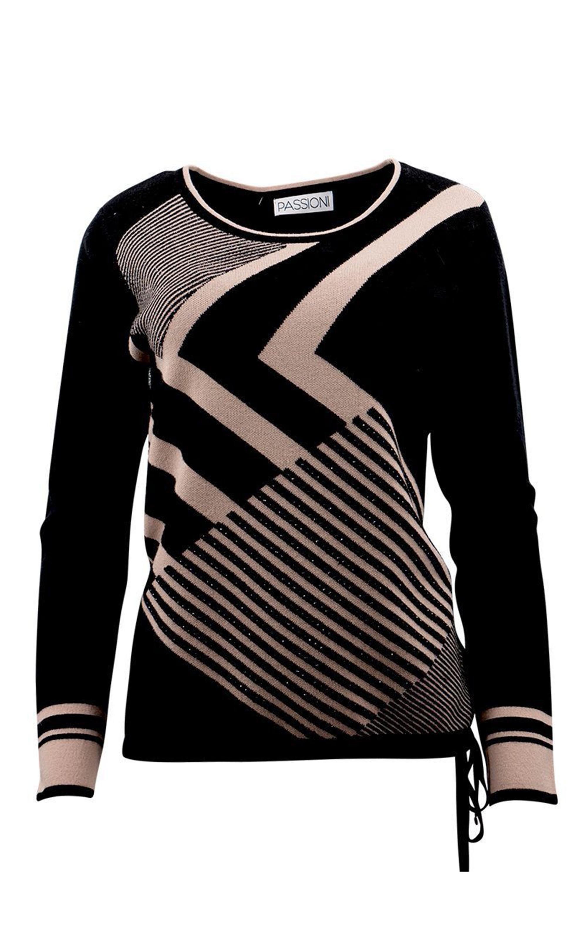 Passioni Strickpullover im Streifenmuster-Mix mit Bindedetail günstig online kaufen