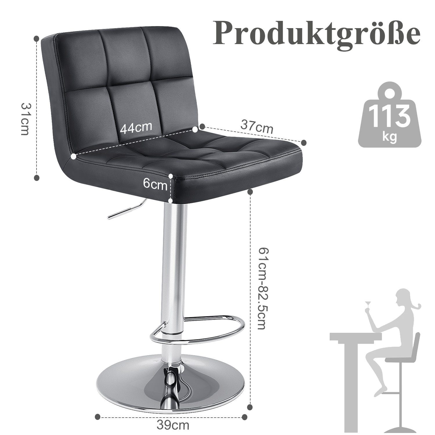 IDEASY Hochstuhl Barhocker 2er Set Barstuhl mit Lehne stylischer Tresenhocker (Hochstuhl 2er-Pack), Höhenverstellbar 62-83cm Drehstuhl 360 Grad PU Leder