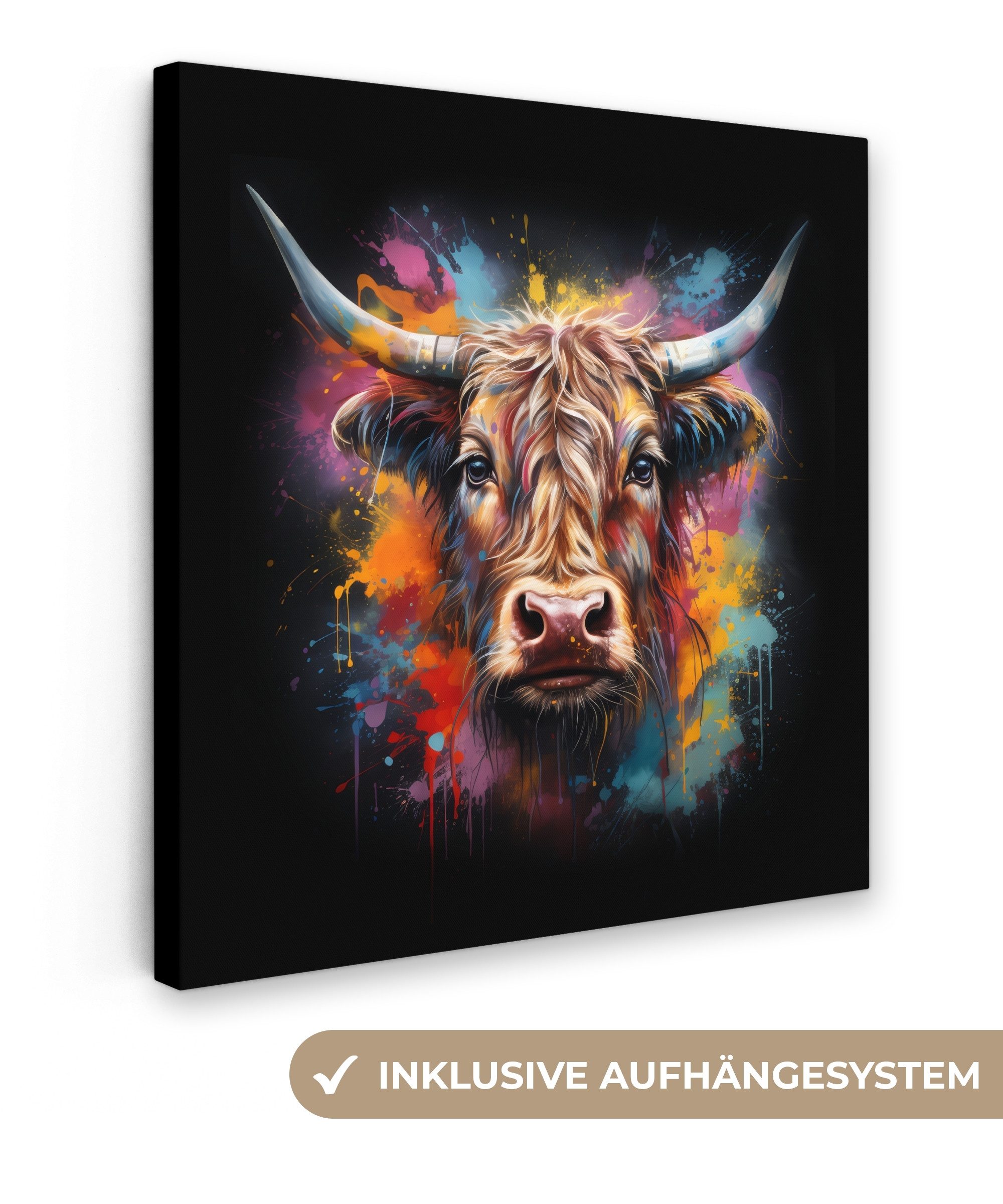 OneMillionCanvasses® Leinwandbild Graffiti - Schottischer Highlander - Schw günstig online kaufen