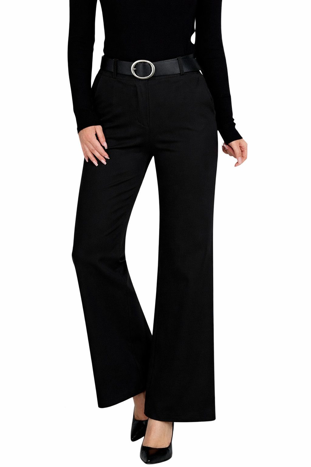 Mississhop Stretch-Hose Elegante Damenhose mit Gürtel und geradem Bein M.431