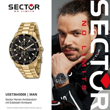 Sector Chronograph Sector Herren Armbanduhr Chrono, (Chronograph), Herren Armbanduhr rund, groß (45mm), Edelstahlarmband gold, Fashion