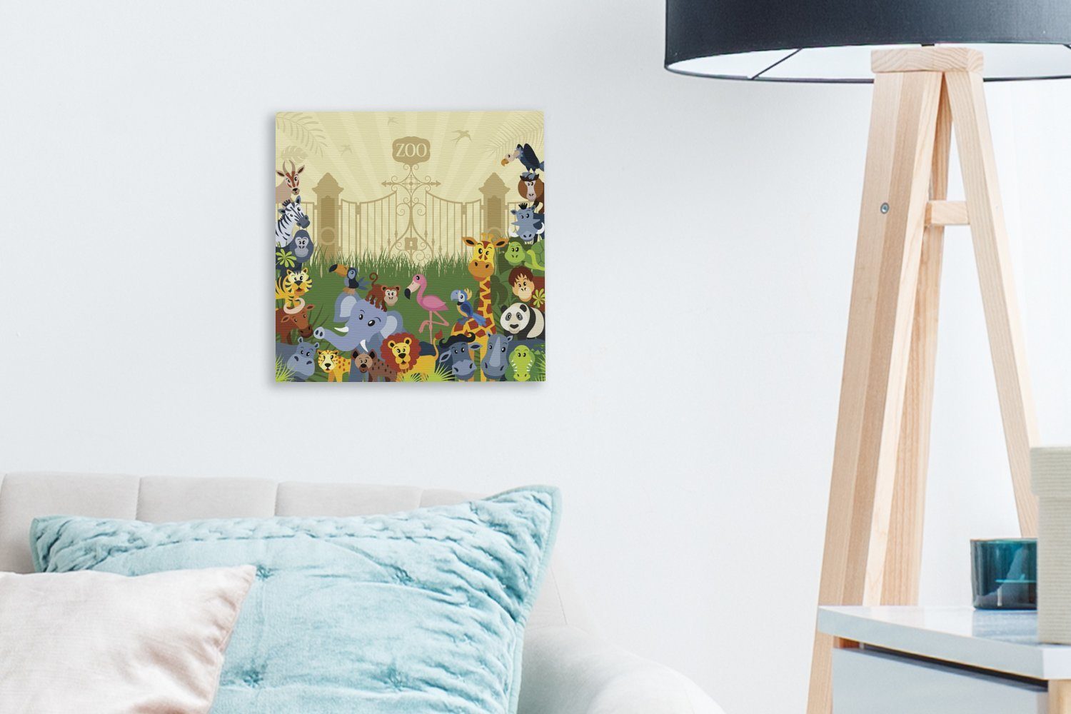 Tieren Zoo, Illustration Leinwandbild Schlafzimmer von Leinwand im für St), (1 Wohnzimmer OneMillionCanvasses® Bilder Eine