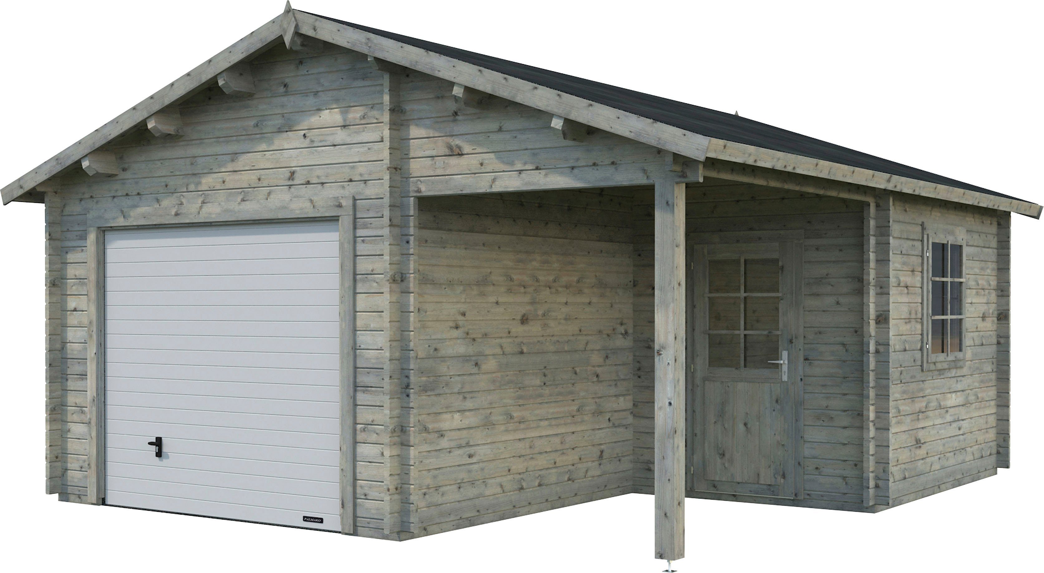 Palmako Garage Roger, BxTxH: 564x601x321 cm, mit Anbau und Sektionaltor, grau | Garagen