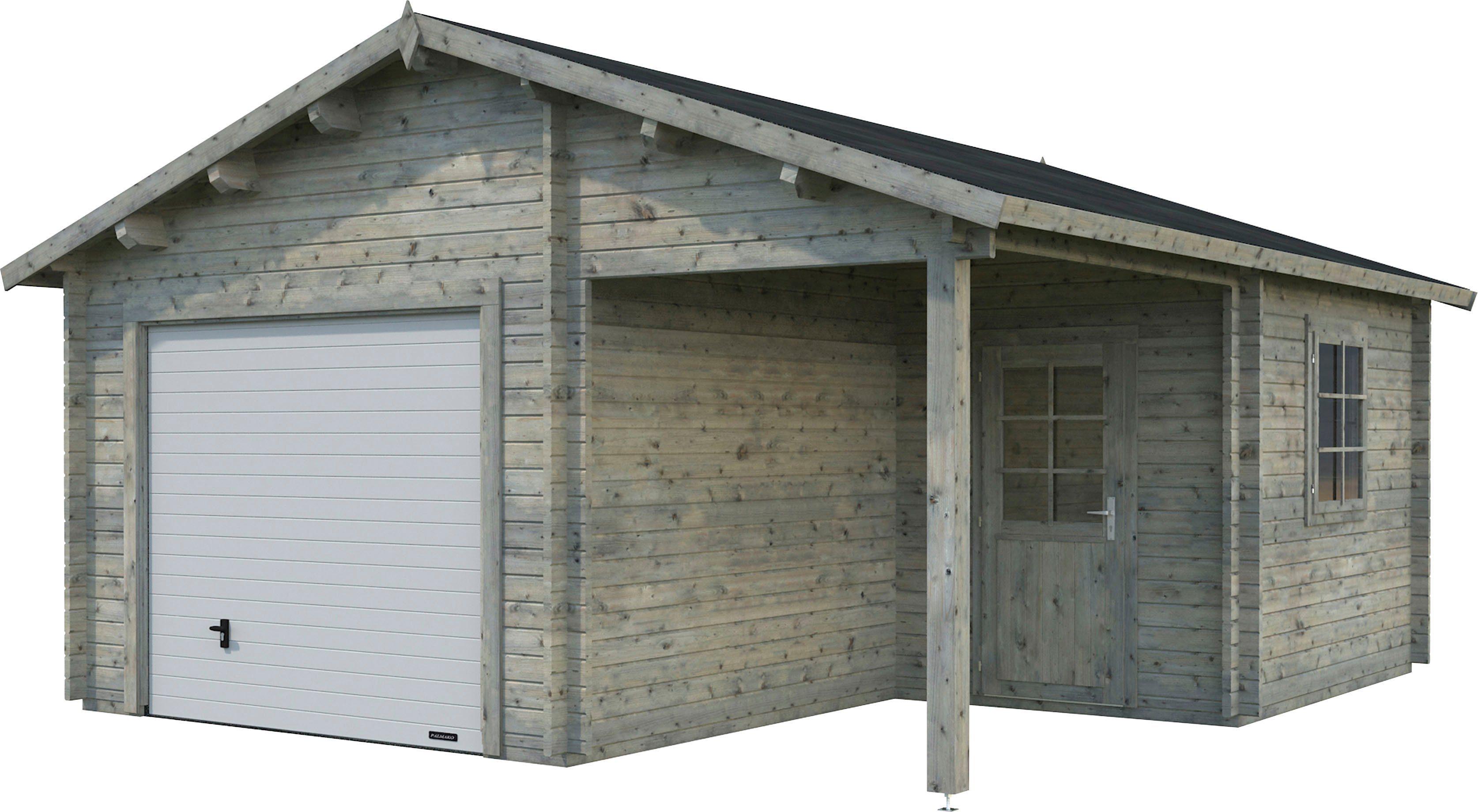 Palmako Garage Roger, BxTxH: 564x601x321 cm, mit Anbau und Sektionaltor, grau