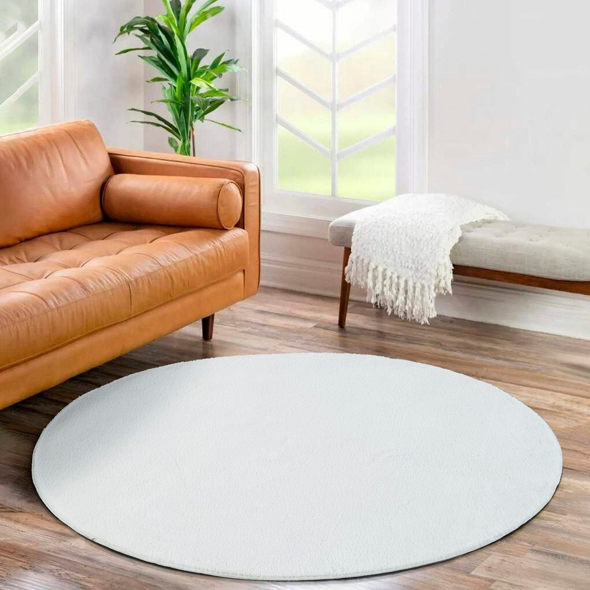 Jimri Teppich Fluffy flauschiger Teppich Läufer Hochwertige Kurzflor Teppich, Rund