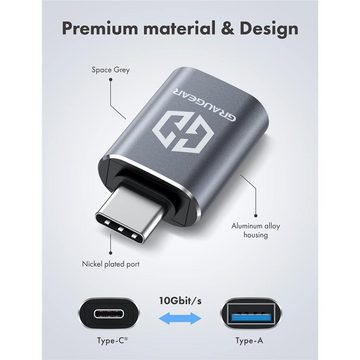 GRAUGEAR USB 3.2 Gen2 Type-C Adapter USB-Adapter, USB Type A Buchse zu Type C Stecker, Schnellladen, 2 Stück, silber