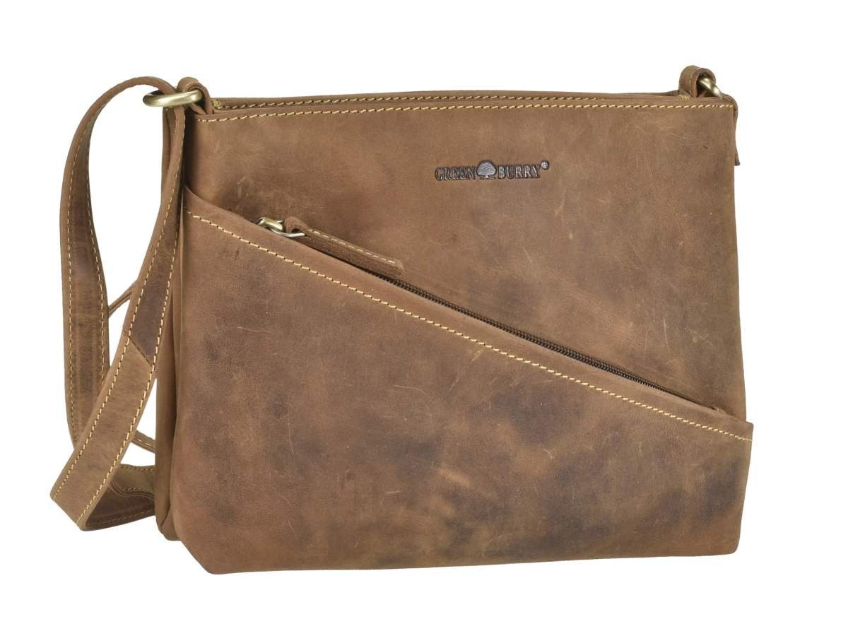 Greenburry Umhängetasche "Vintage" Leder, used Look, schmale Schultertasche 27x20cm mit 2 Fächern