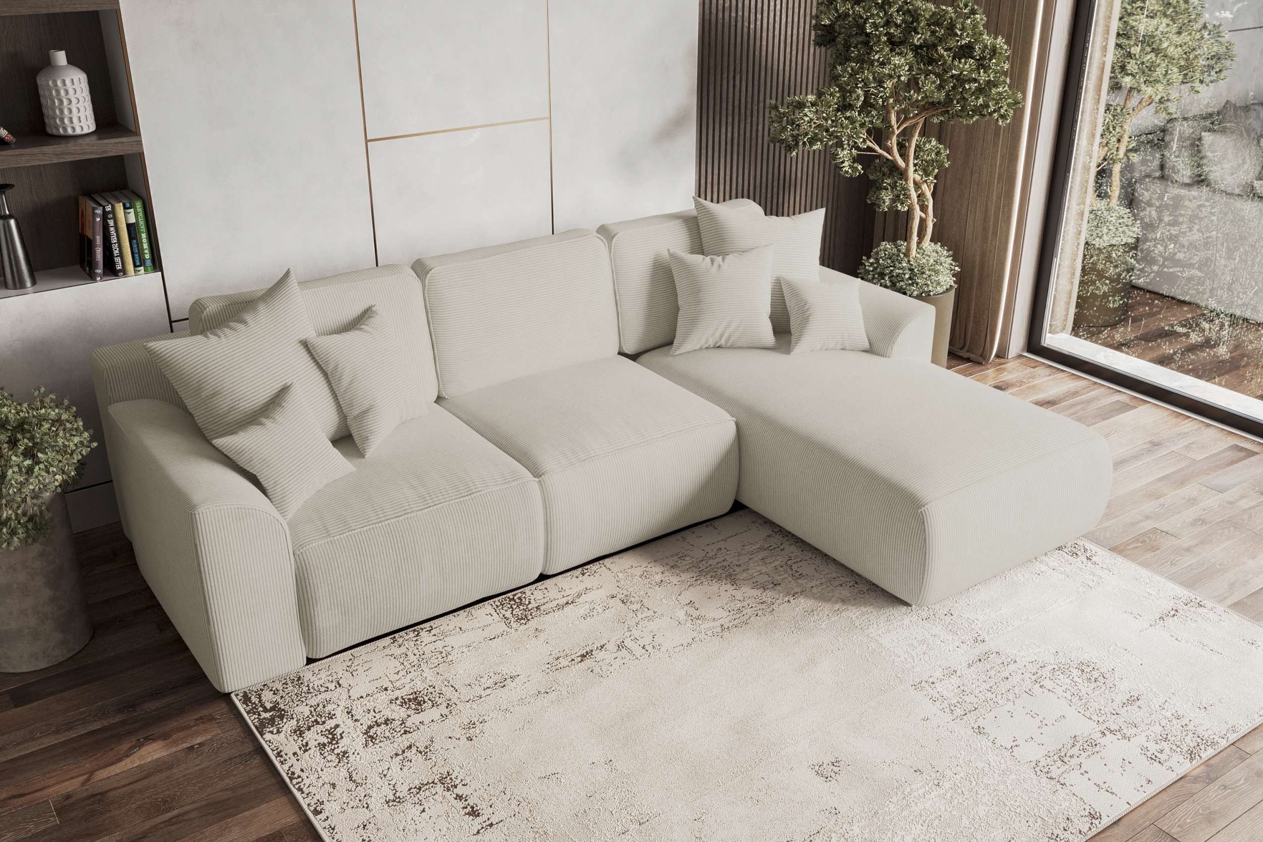 99rooms Ecksofa Gusto, Sofa L-Form, Eckcouch, mit Schlaffunktion, abnehmbaren Rückenkissen, Bezug-Cordstoff POSO