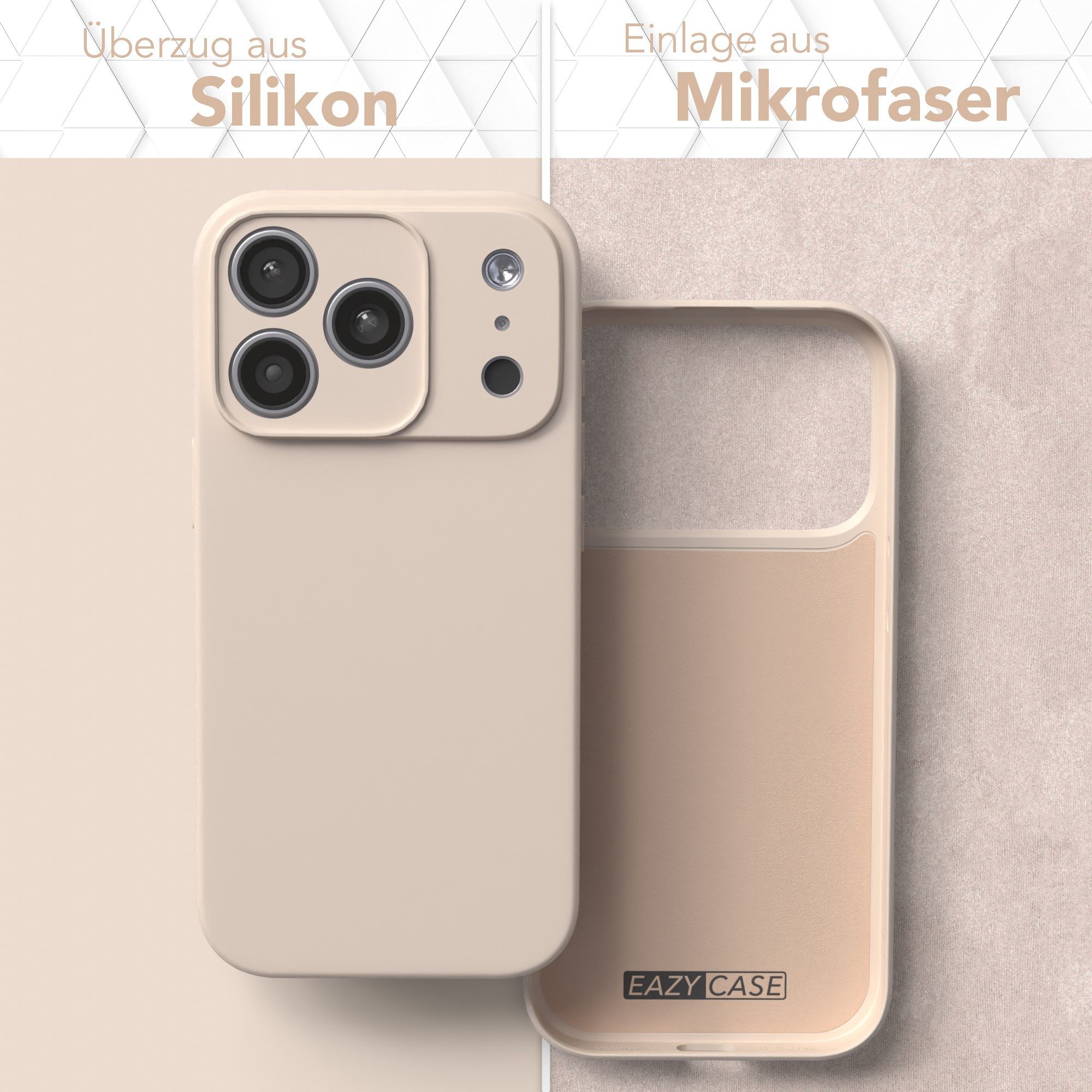 EAZY CASE Handyhülle für Apple iPhone 17 Pro Hülle Silikon 6,3 Zoll, Bumper Case Matt Slimcover Silikonschutzhülle elastisch Taupe / Beige