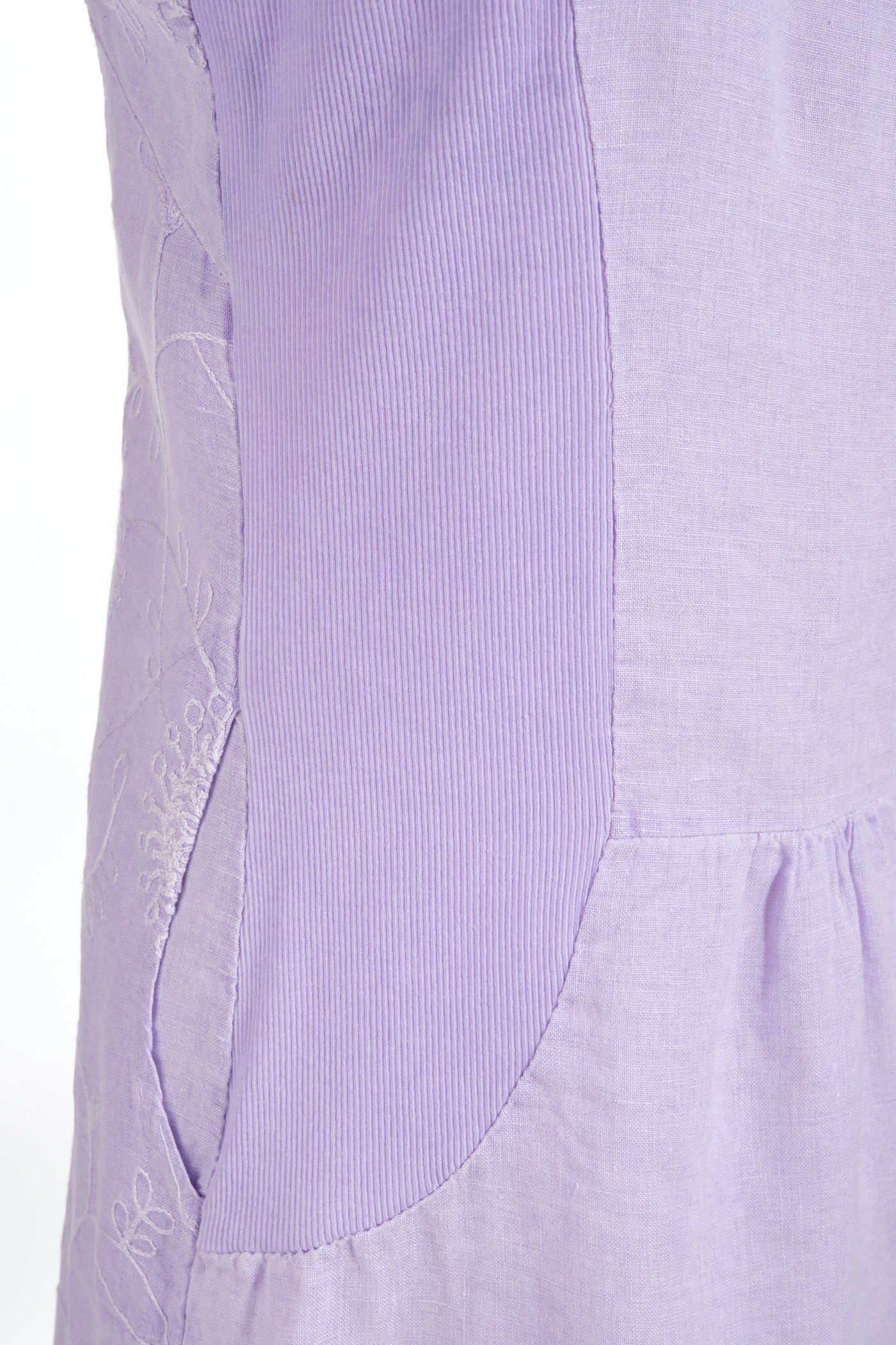 Leinenkleid mit Damen PEKIVESSA flieder (1-tlg) Sommerkleid kurzarm knielang Stickerei