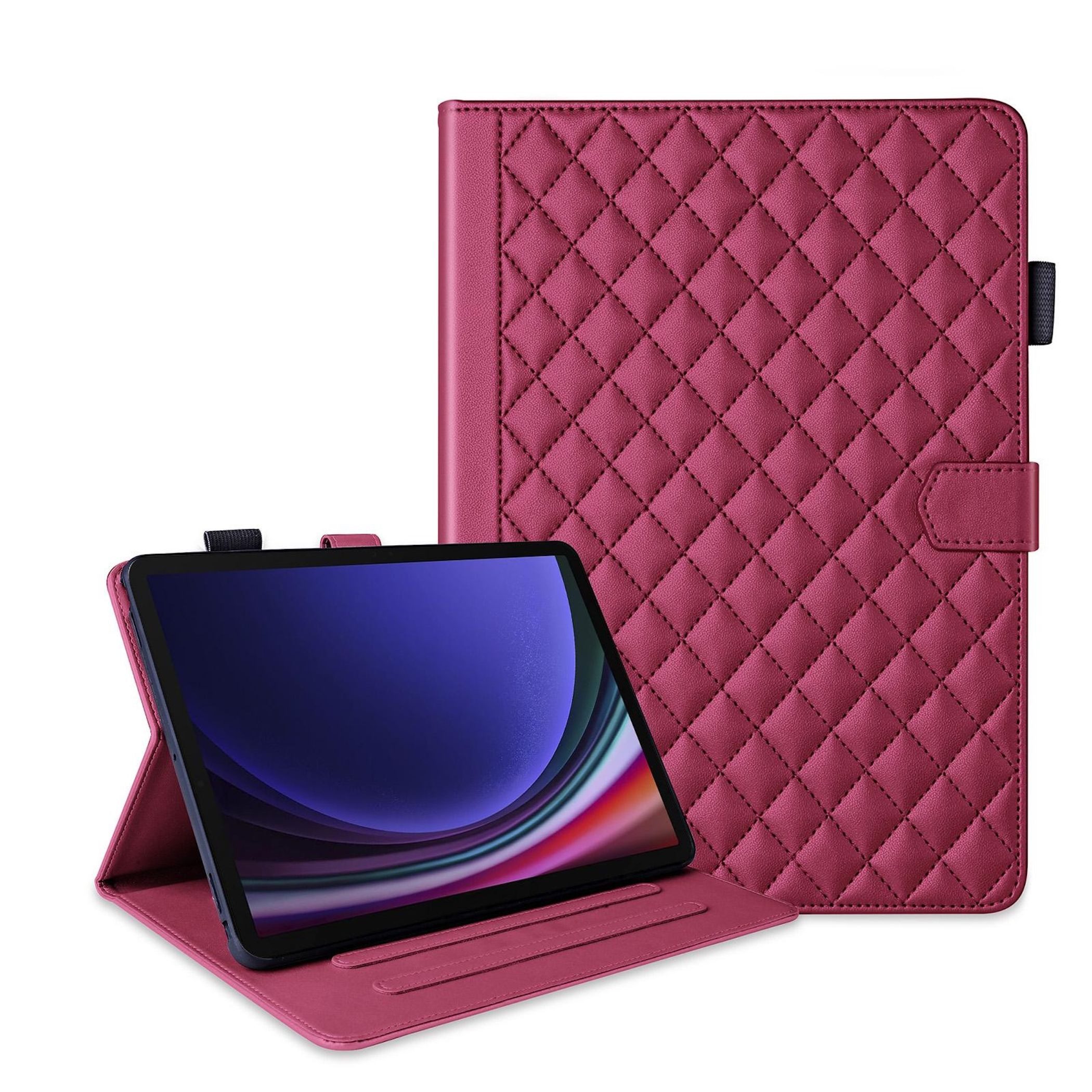 Wigento Tablet-Hülle Für Samsung Galaxy Tab S10 FE Plus Rhombus Kunstleder Hülle Rot, Kunstlederhülle mit Rhombus-Textur und Standfunktion