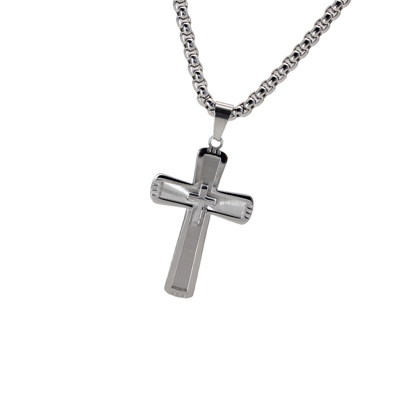 Kreuzkette Edelstahlkette Kette mit Jesus Kreuz Anhänger Halskette Kreuzschmuck
