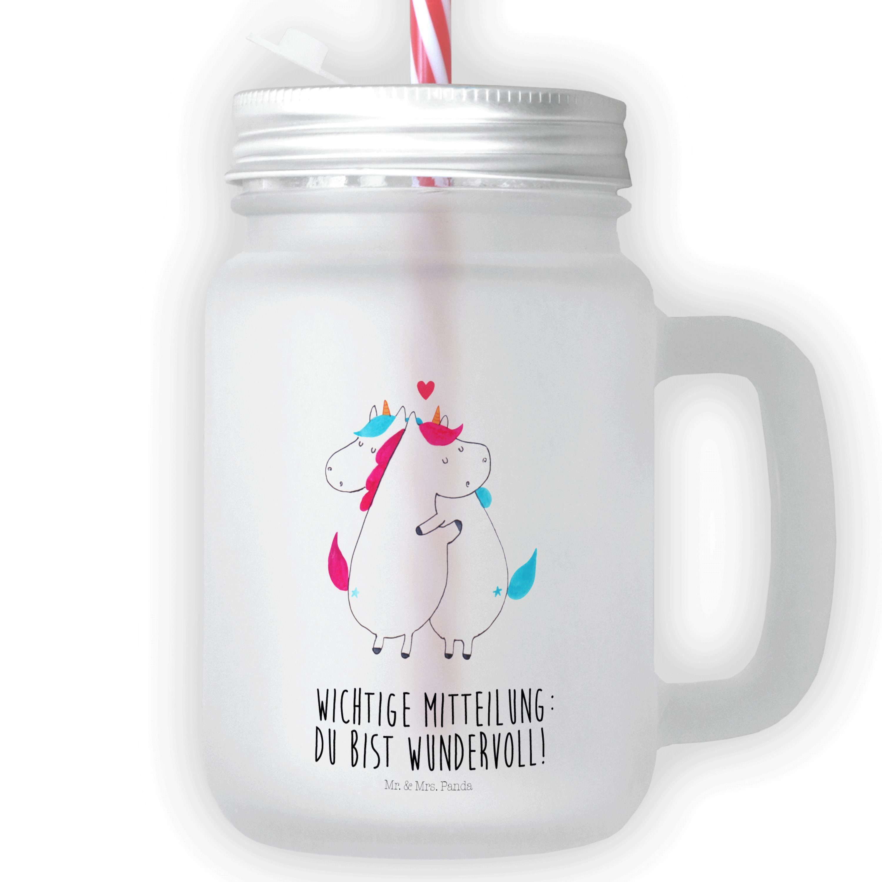 Mr. & Mrs. Panda Cocktailglas Einhorn Mitteilung - Transparent - Geschenk, Mason Jar, Einhorn Deko, Premium Glas