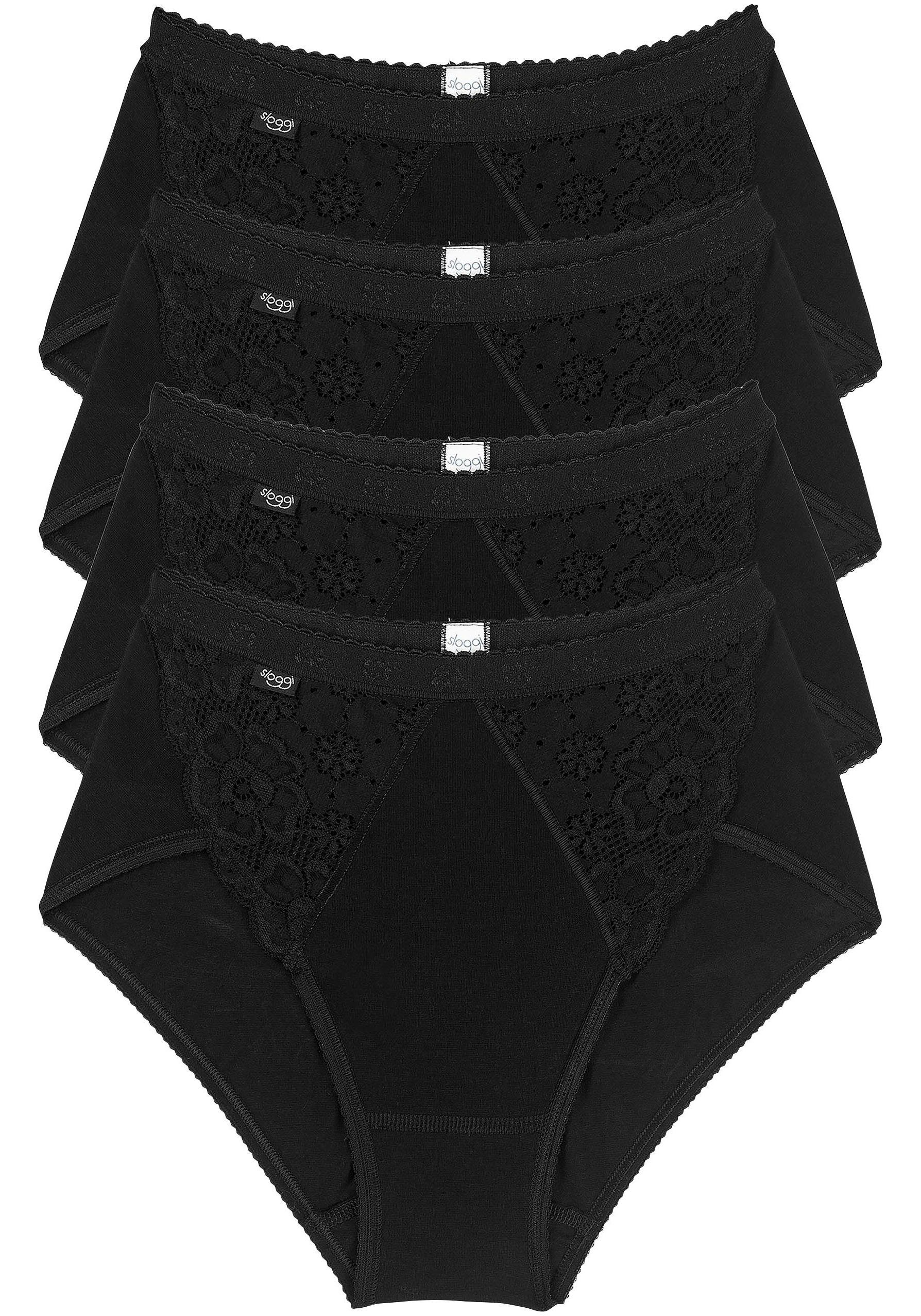 (4-St) Spitzeneinsätze Slip Chic elastische der großzügige, Front black auf Sloggi