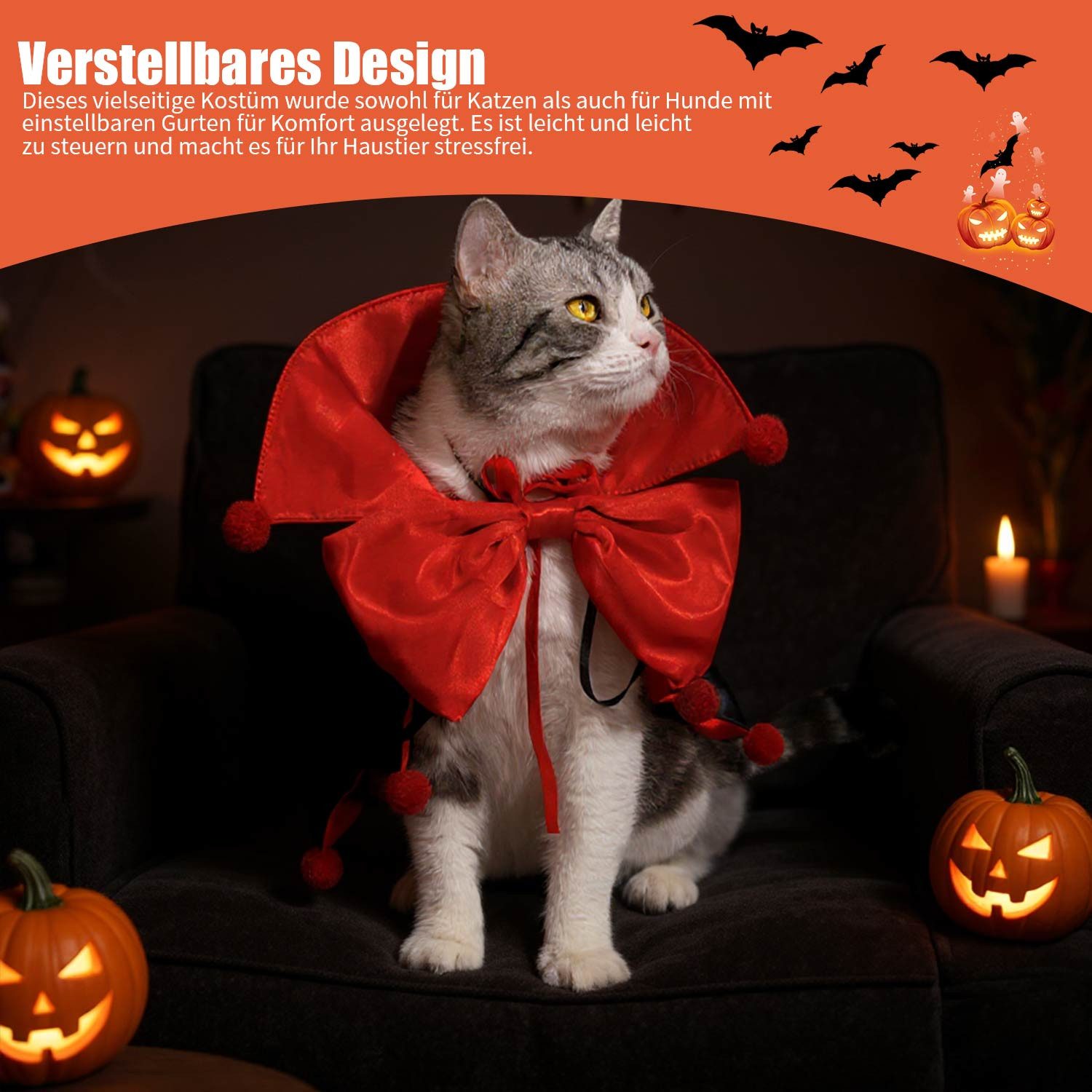 Refttenw Hundekostüm Haustier Umhang Halloween & Weihnachts für Katzen Hunde, Lustiges Cosplay